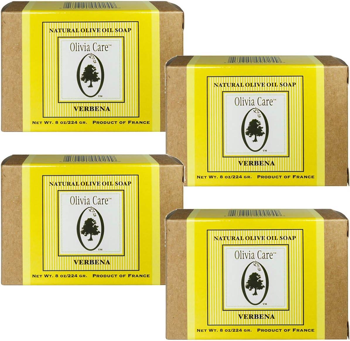 Olivia Care Premium Verbena Bath & Body Bar Soap | Organic, Vegan & Natural | Olive Oil | Repairs, Hydrates, Moisturizes & Deep Cleans | Good For Sensitive Dry Skin | Made in USA | 8 OZ - (4 PACK)