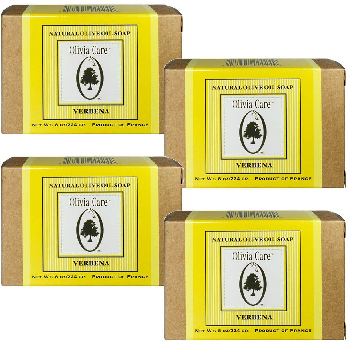 Olivia Care Premium Verbena Bath & Body Bar Soap | Organic, Vegan & Natural | Olive Oil | Repairs, Hydrates, Moisturizes & Deep Cleans | Good For Sensitive Dry Skin | Made in USA | 8 OZ - (4 PACK)