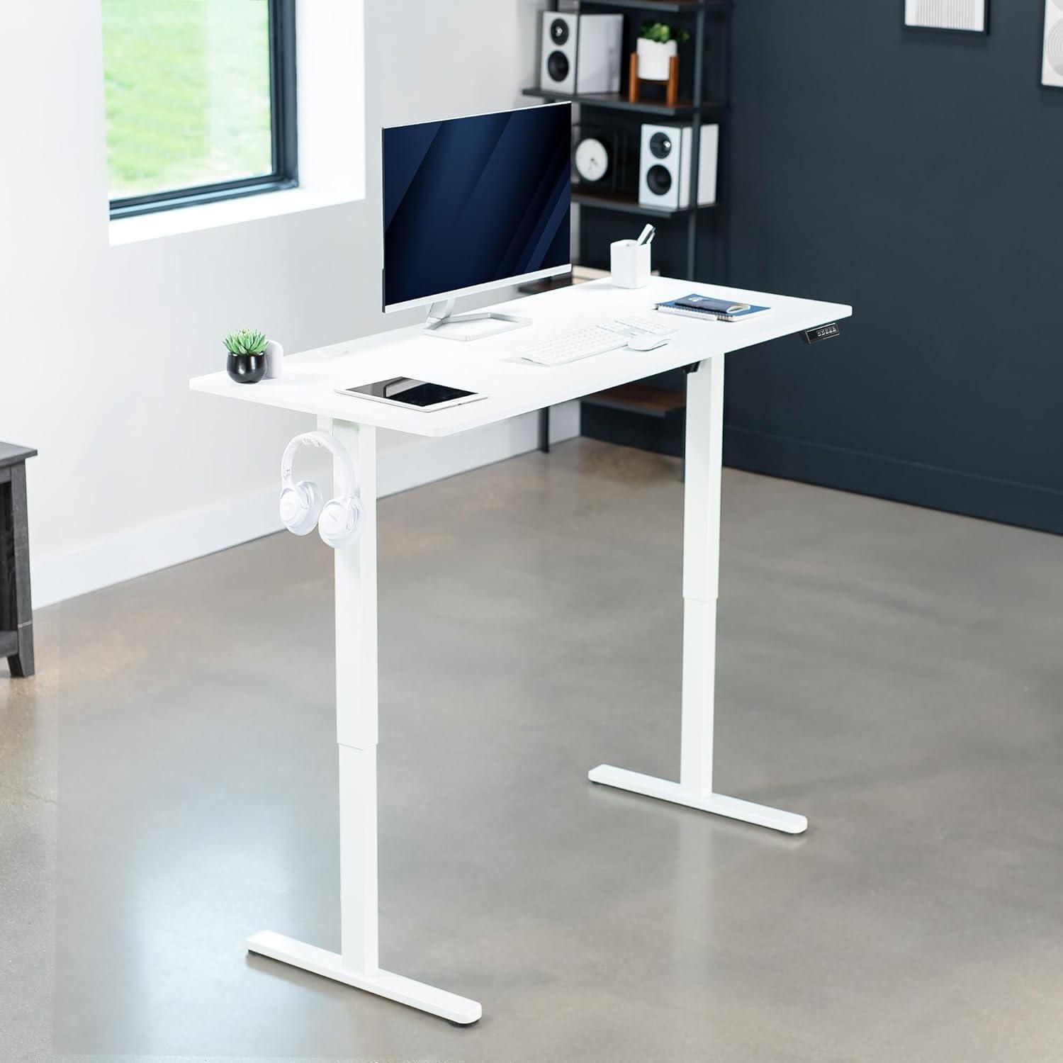 White 55" Electric Adjustable Height Standing Desk with Memory Controller