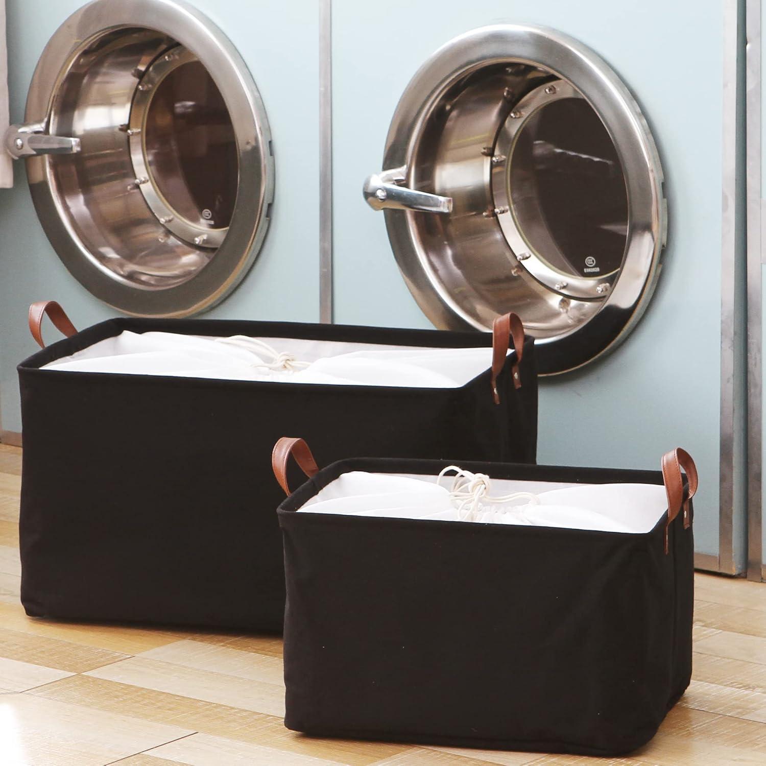 Hinwo 2-Pack Extra Large Canvas Fabric Storage Baskets with Handles, 70L Oversized Storage Bins, Collapsible Storage Box, Clothes, Toys, Blankets Organizers, 22 x 15 x 13 inches, (Purple Stripe)