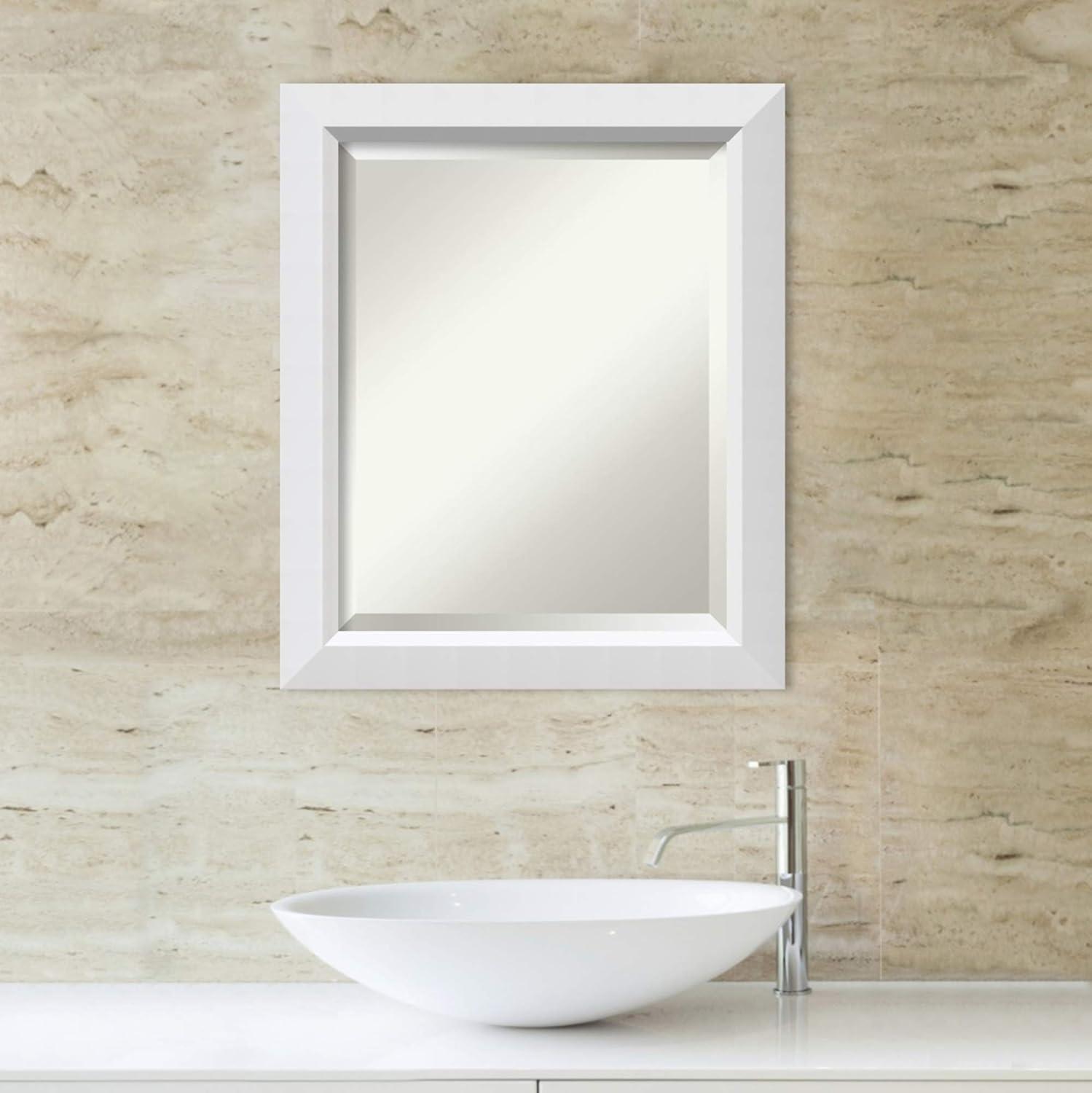 Amanti Art Beveled Wood Bathroom Wall Mirror - Blanco White Frame Outer Size: 19 x 23 in