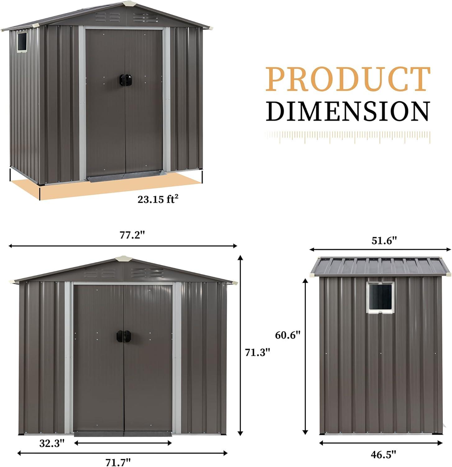 Futzca  6 x 4 x 6 FT Outdoor Metal Tool Shed Clearance with Lockable Door, Waterproof (Grey) - N/A 6x4x6 FT /Grey
