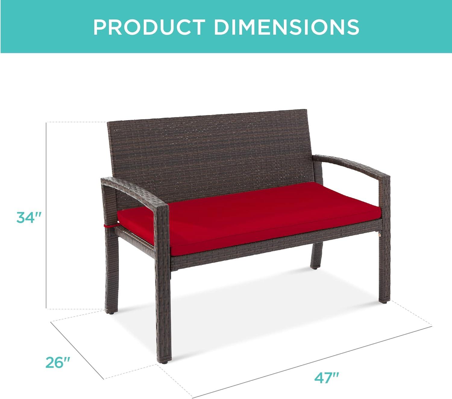 Cozy Haven 2-Person Brown Wicker Outdoor Bench with Red Cushion