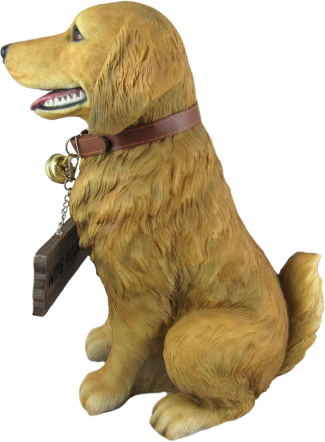 DWK Corporation 12.75 inch Tall Golden Retriever Dog Statue with Reversible Sign