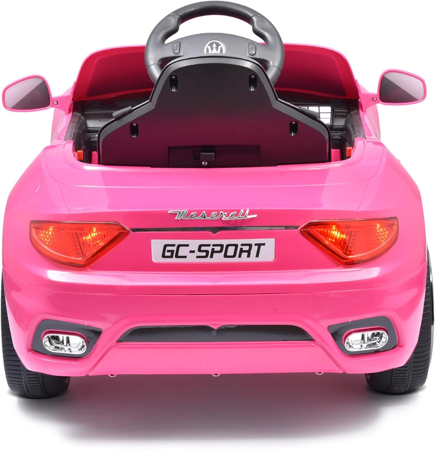 12V Maserati Kids Ride on Car, Battery Powered Maserati Ride on Toy with Remote Control, Electric Vehicle for Kids Ages 3-6, with Metal Suspension, Safety Belt, Bright Headlights, Music & FM, Pink