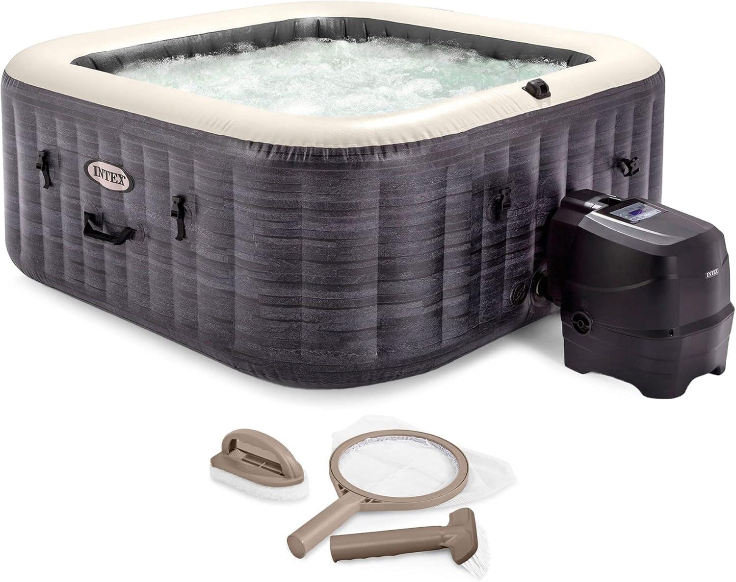 Intex PureSpa Plus Gray Inflatable Square Hot Tub Spa with Maintenance Kit