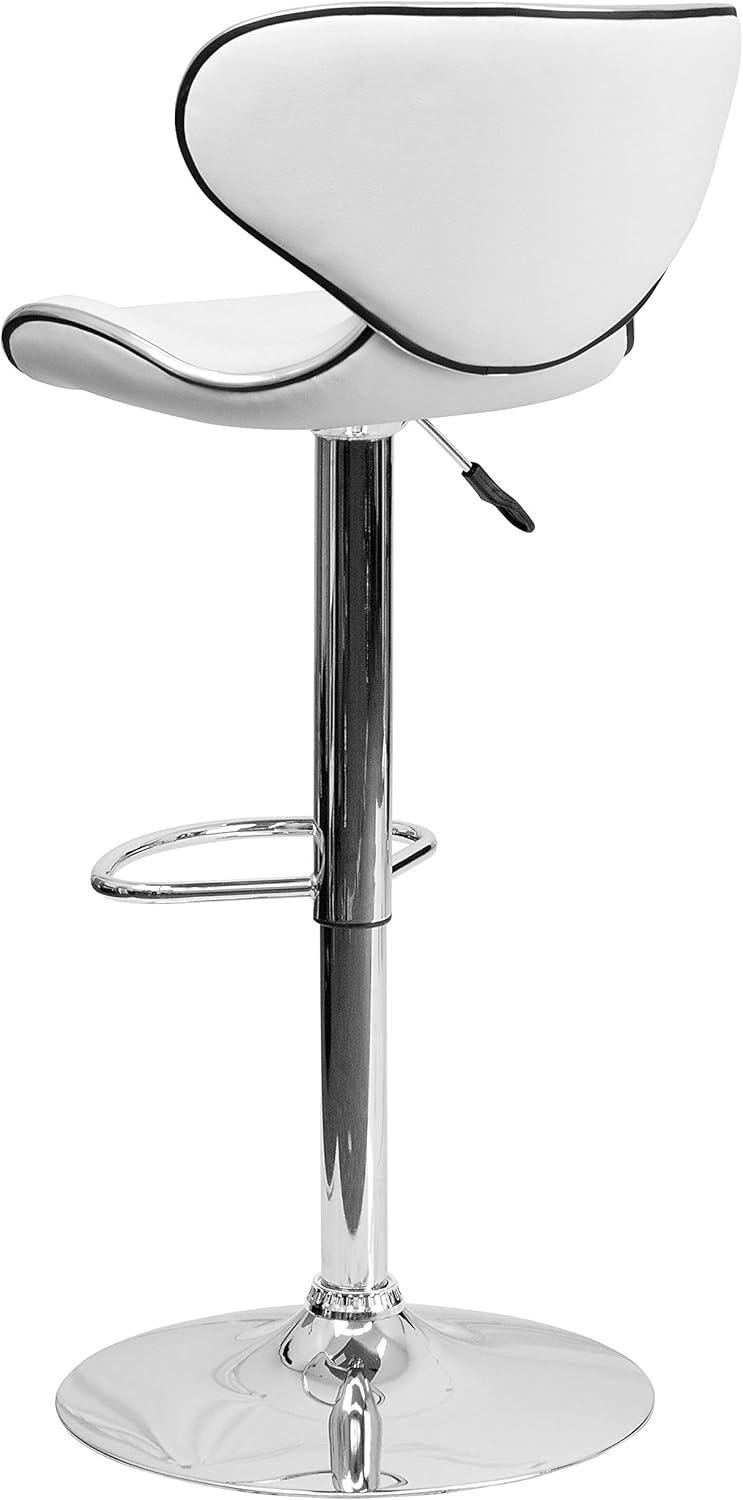 Flash Furniture Contemporary Cozy Mid-Back White Vinyl Adjustable Height Barstool with Chrome Base