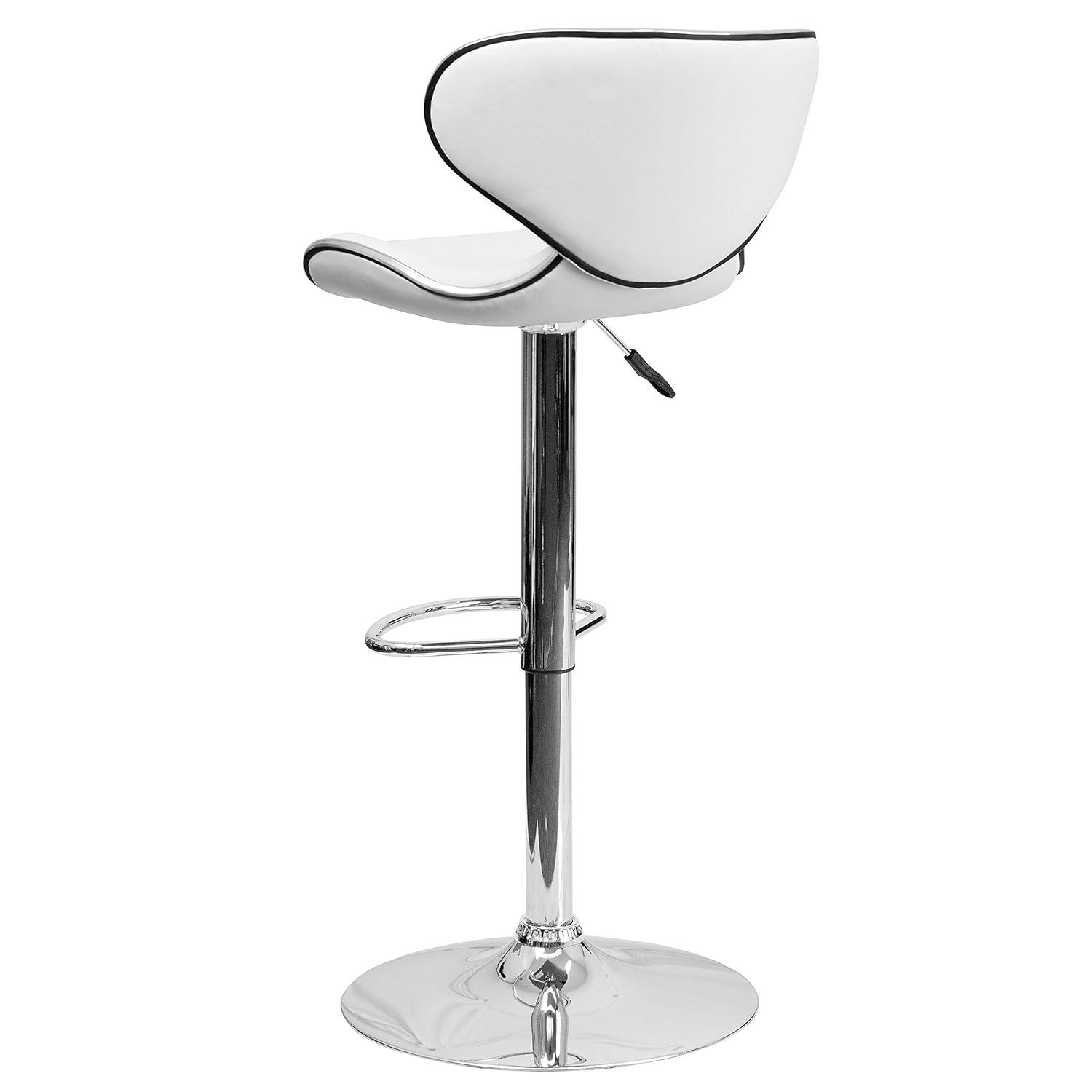Flash Furniture Contemporary Cozy Mid-Back White Vinyl Adjustable Height Barstool with Chrome Base