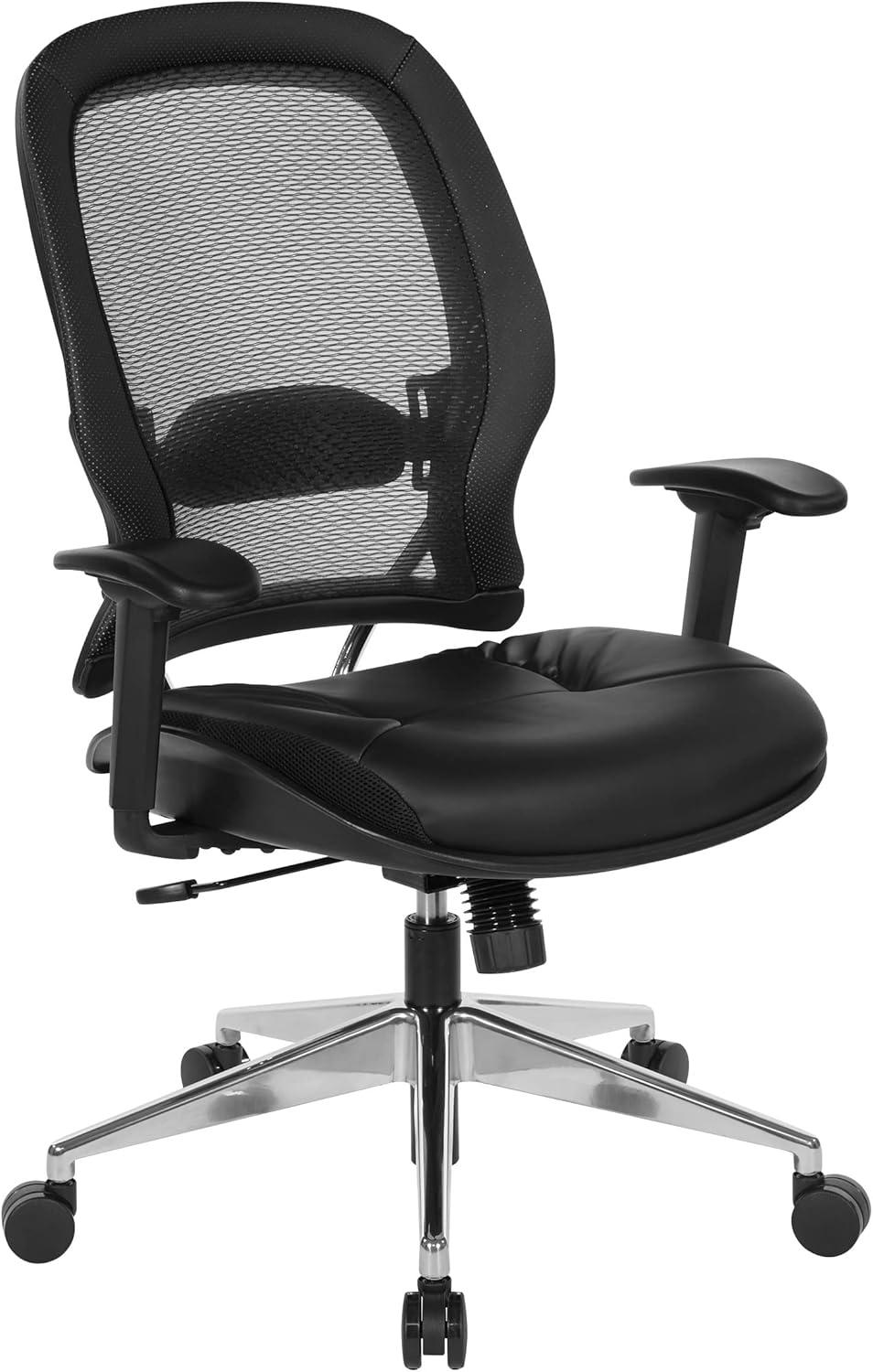 ErgoExecutive Black Mesh and Leather Swivel Chair with Chrome Base