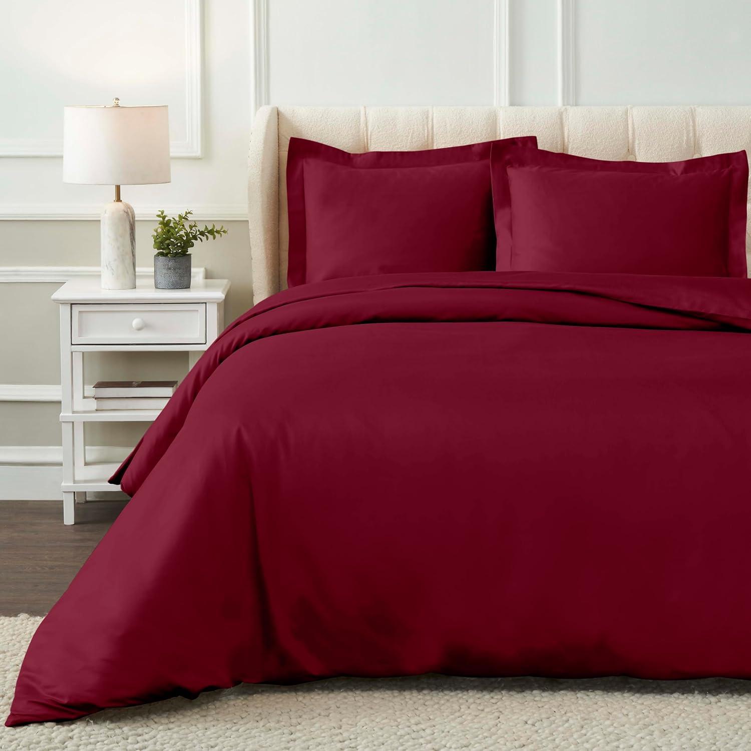 Superior Egyptian Cotton Duvet Cover Set, Full/ Queen, Burgundy