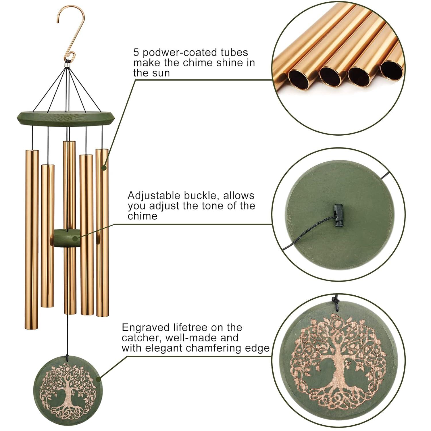 Wind Chimes for Outside Engraved Tree of Life 36 Large Deep Tone Wind Chime, Memorial Sympathy Gift Wind Chimes for Loved One Or Home Garden Patio Backyard Hanging Decor, Gold.