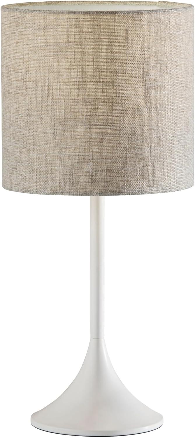 White Metal Desk Lamp with Beige Textured Fabric Shade