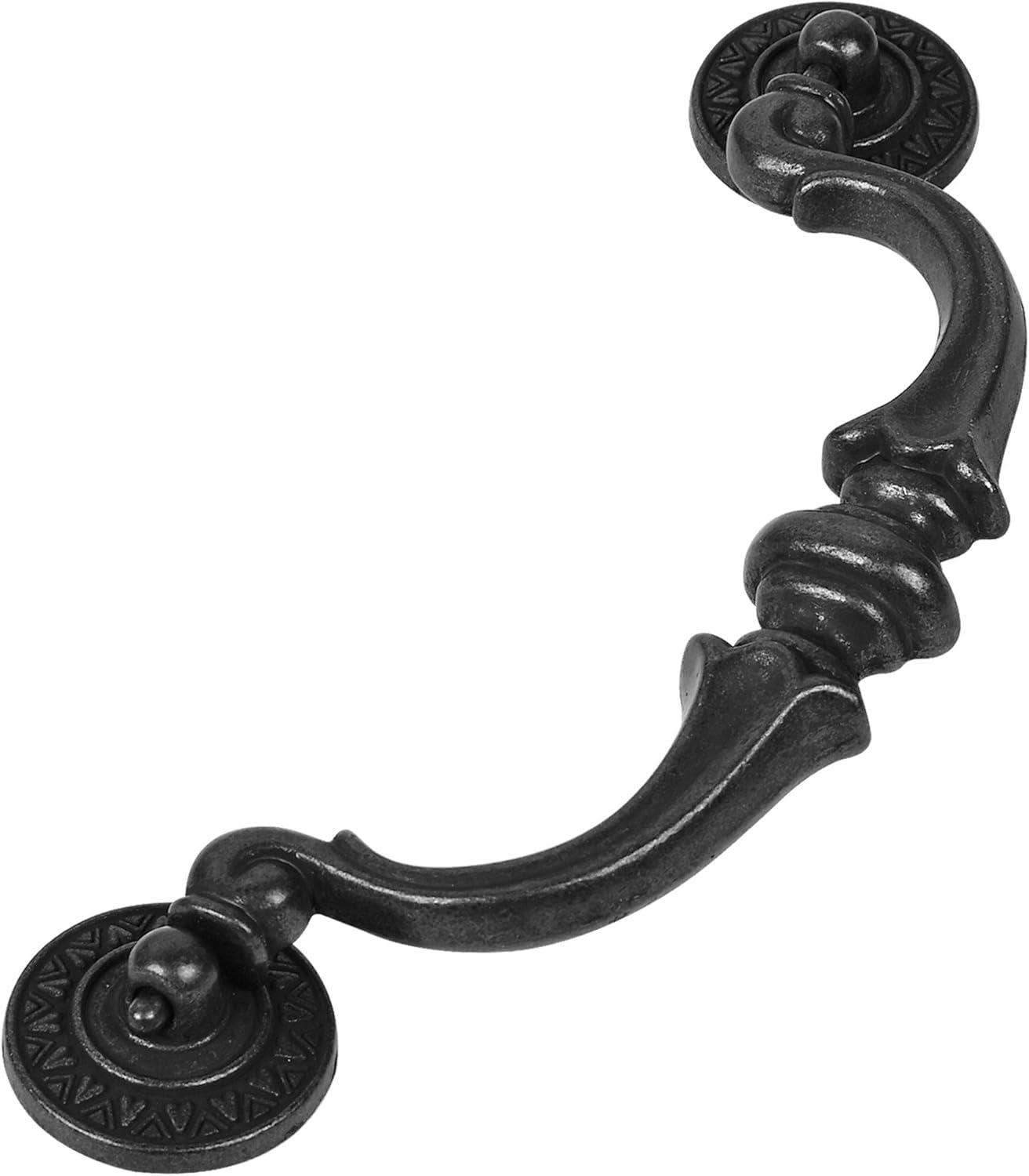 Supkiir 6 Pack Drawer Pulls Handles, 5.5" Hole Center Vintage Antique Black Kitchen Cabinet Knobs Drop Bail Pulls Handles 6.7" Total Length