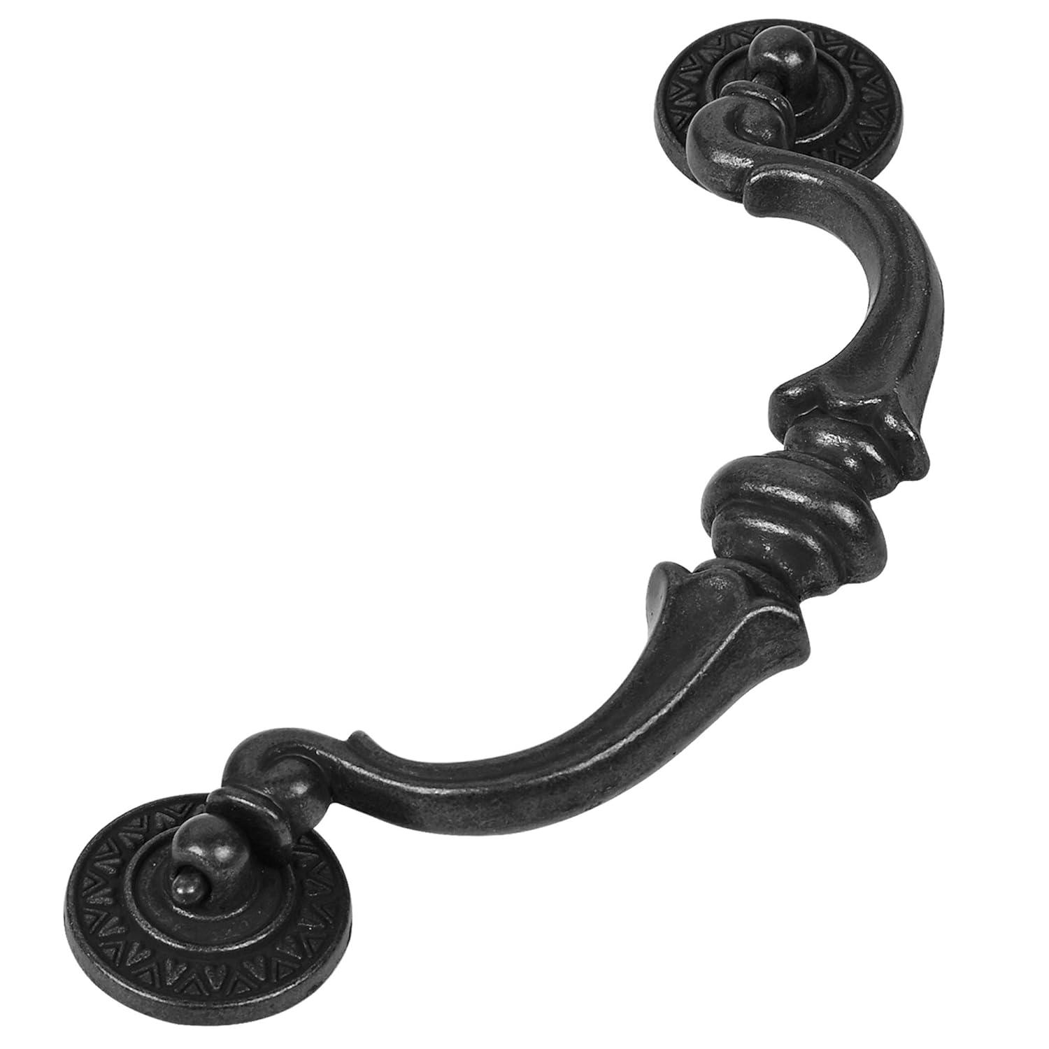 Supkiir 6 Pack Drawer Pulls Handles, 5.5" Hole Center Vintage Antique Black Kitchen Cabinet Knobs Drop Bail Pulls Handles 6.7" Total Length