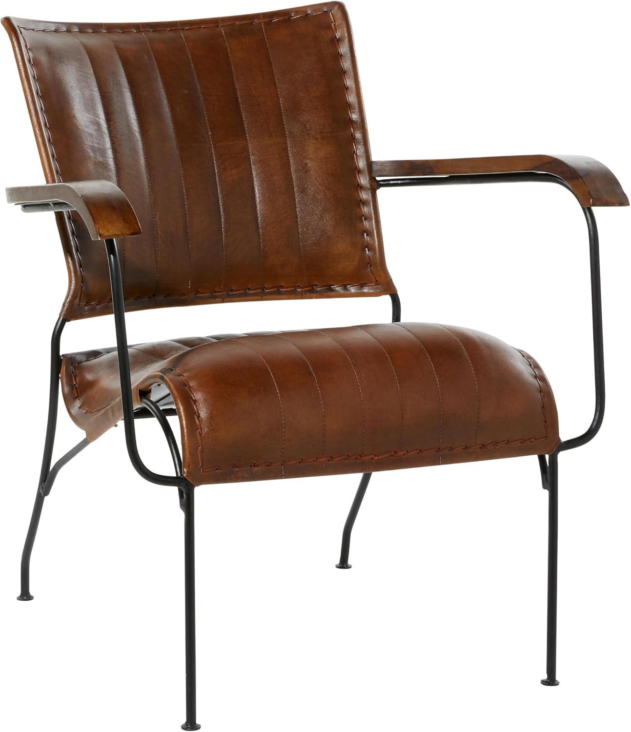 Vintage Cow Hide Leather and Iron Accent Chair Brown - Olivia & May: No Assembly, Metal Frame, Spot Clean