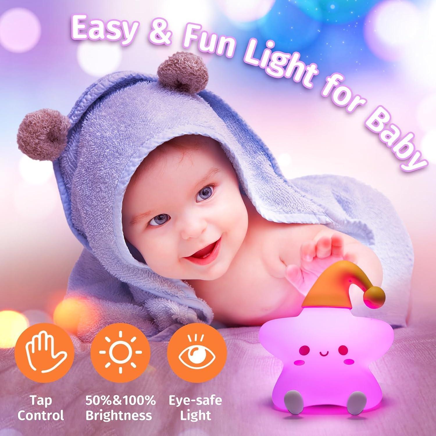 Mubarek Cute Star Night Light, Remote Controlled 10 Level Dimmable, Rechargeable Silicone Squishy Cute Star Light for Bedroom, Kawaii Girls Night Light Gift