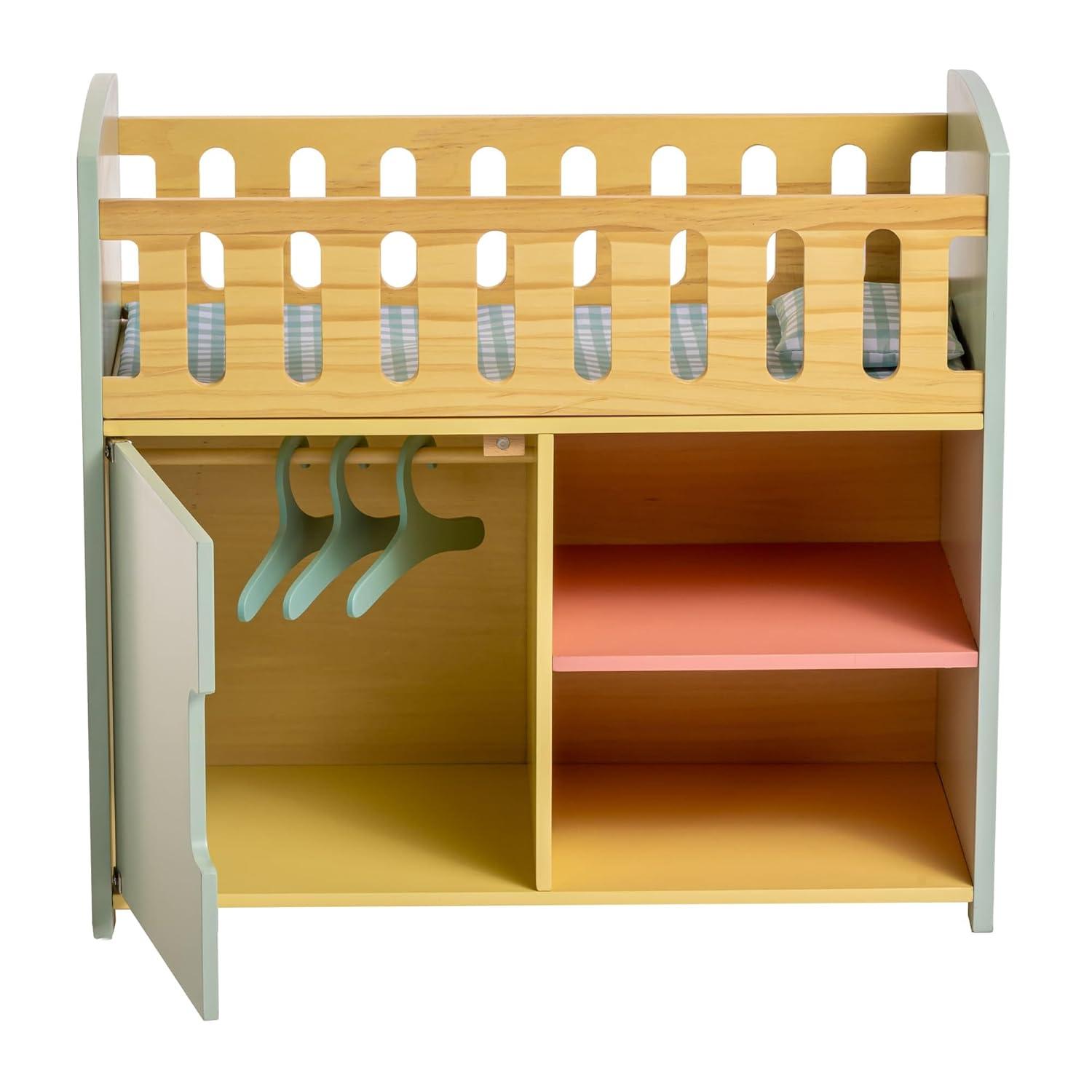 Deluxe Wooden Doll Crib with Storage in Multicolor