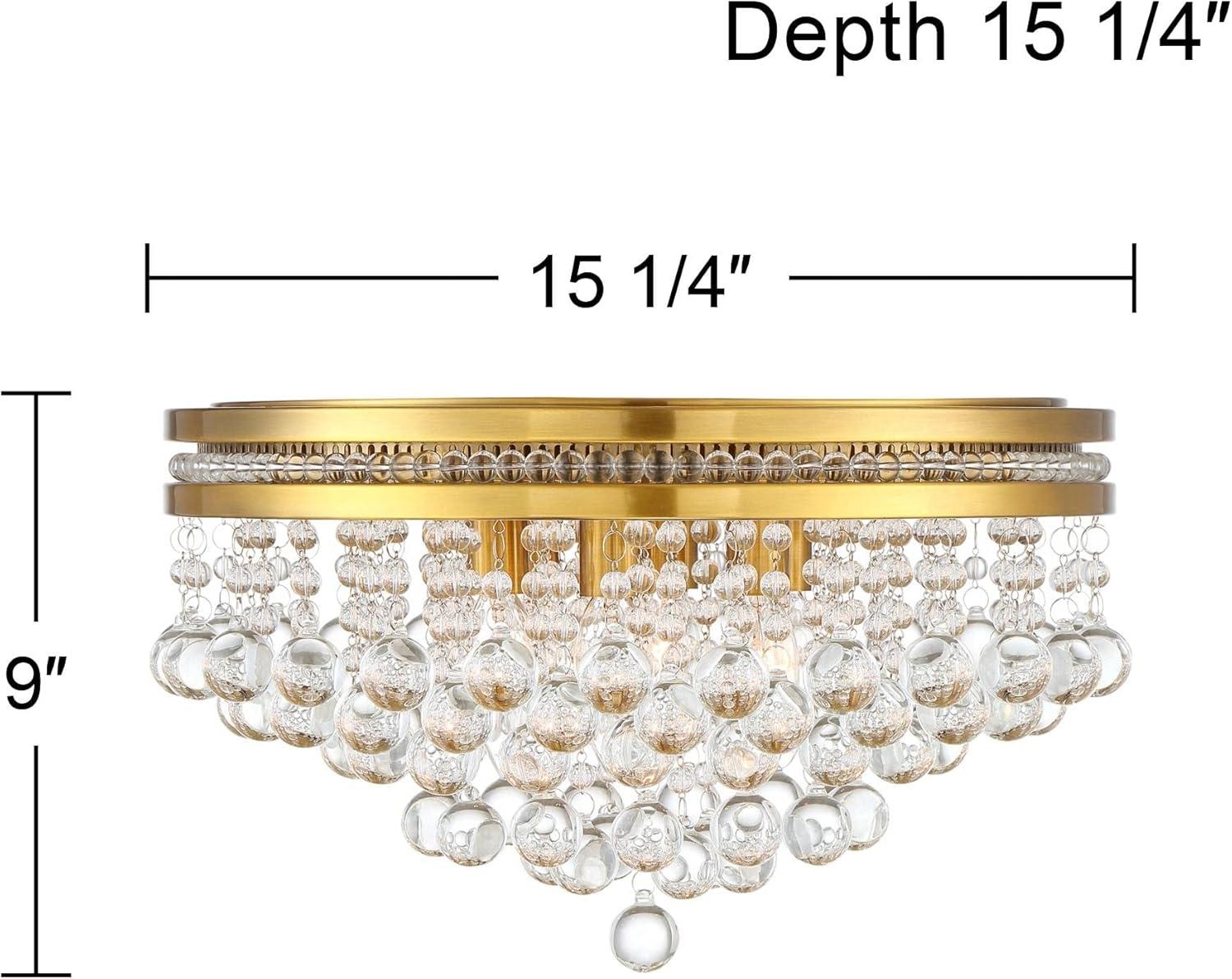 Vienna Full Spectrum Regina Modern Ceiling Light Flush Mount Fixture 15 1/4" Wide Brass 6-Light Clear Crystal for Bedroom Kitchen Living Room Hallway