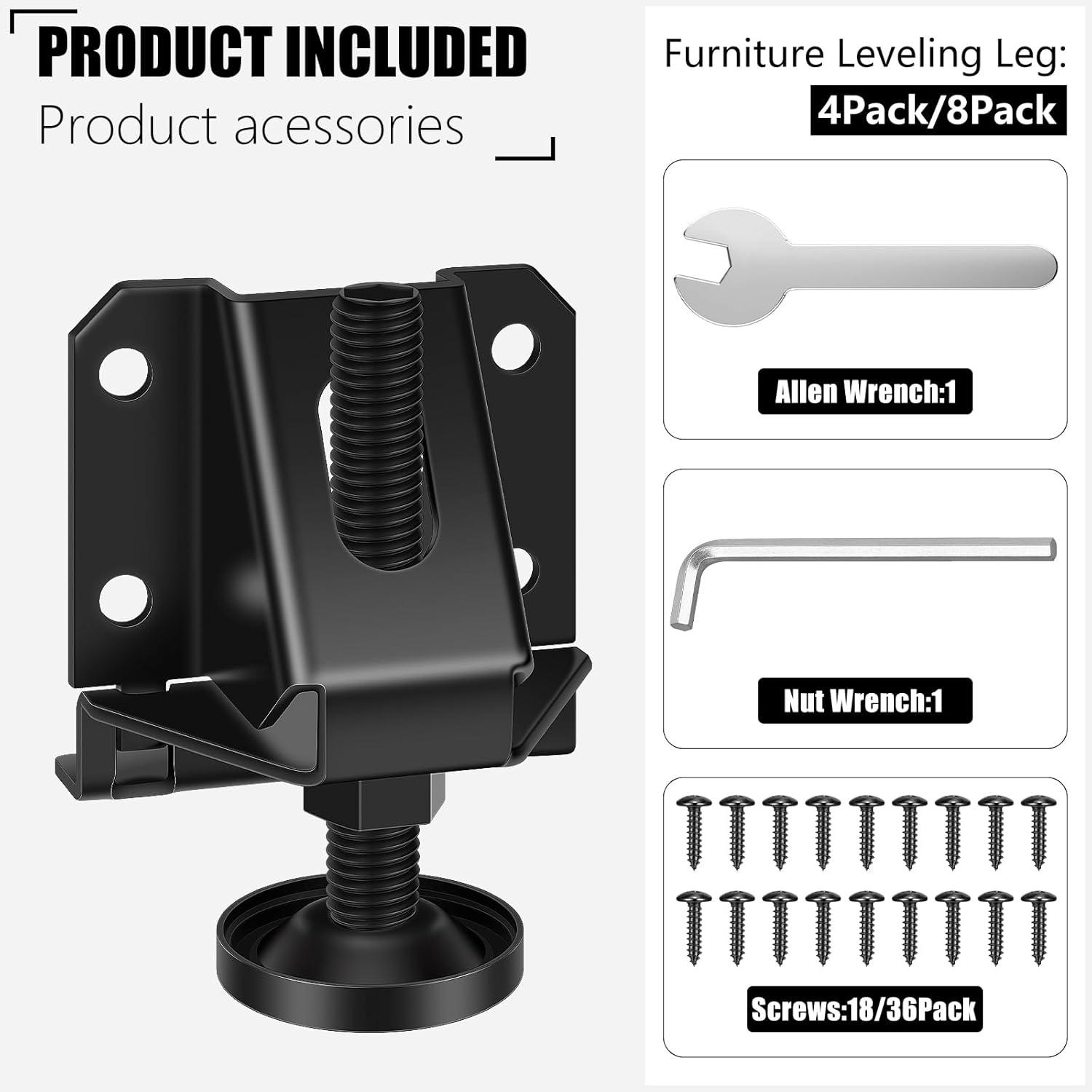 4 Pack Folding Shelf Brackets, Heavy Duty Lock Extension Support Black Folding Table Legs, Adjustable Furniture Legs for Table Bed Leg Cabinets, Workbench, Foldable Bracket