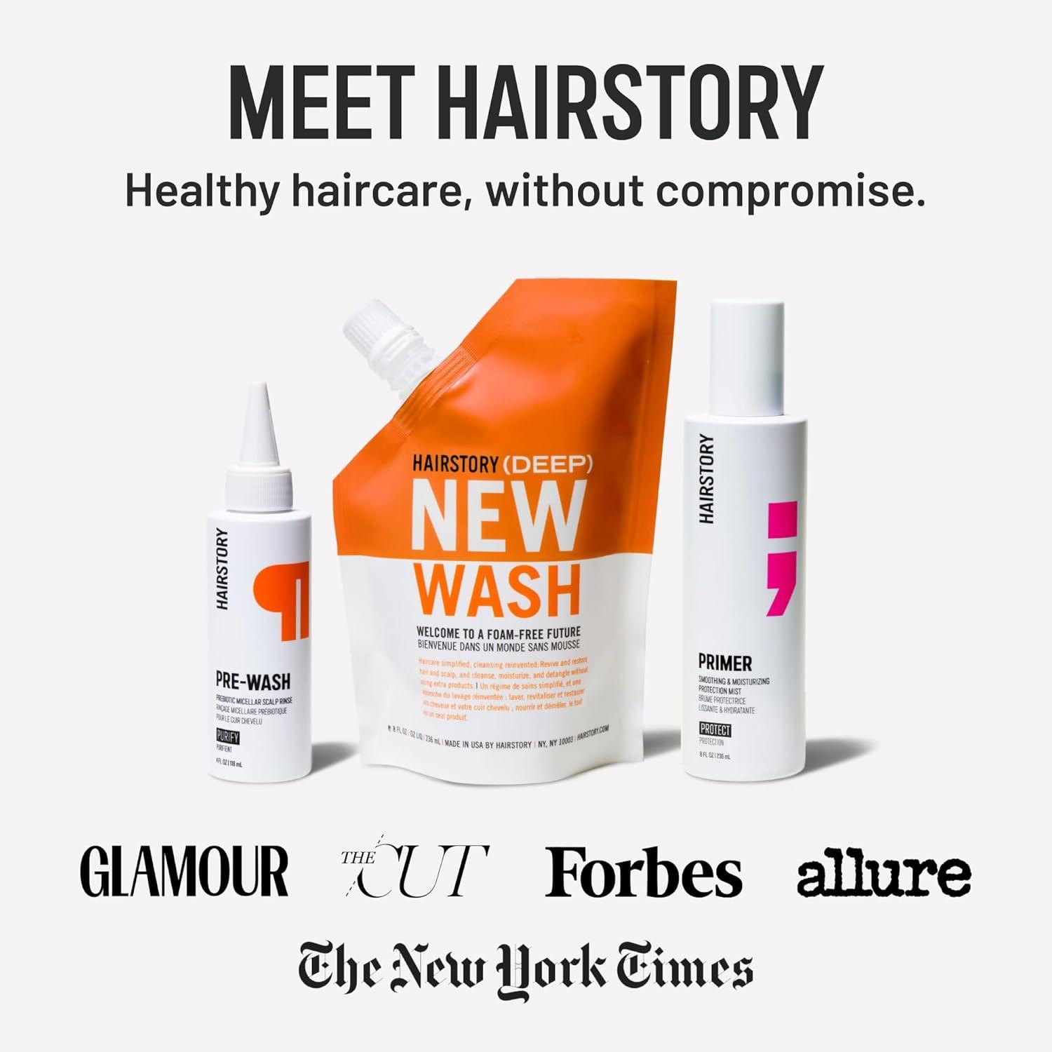 Hairstory New Wash Deep, Clarifying Cleansing Cream for Oily & Fine Hair, Shampoo & Conditioner Alternative, Removes Buildup & Restores Scalp, 8oz