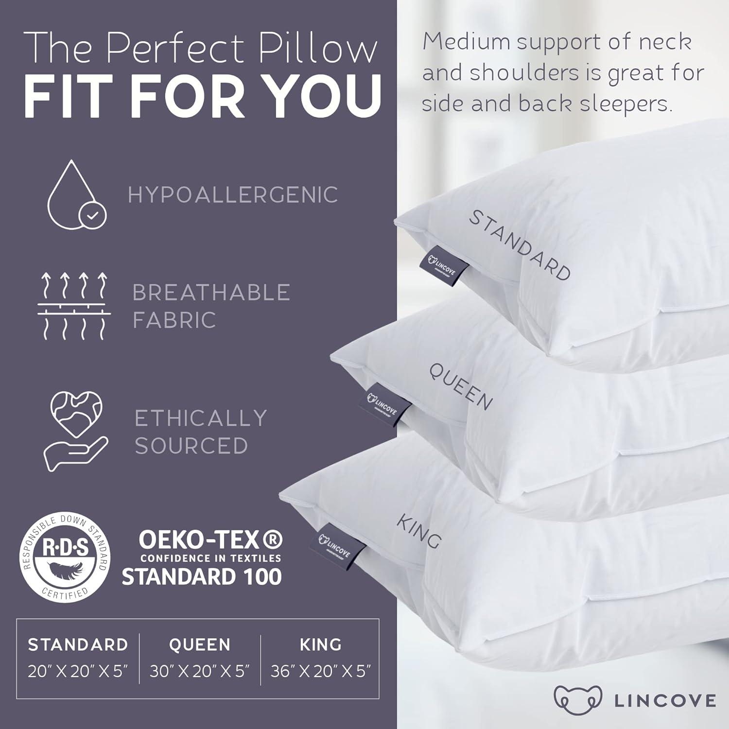 Lincove® Lincove Down & Feather Bed Pillows - Luxury Hotel Collection - 100% Cotton - 2 Pack
