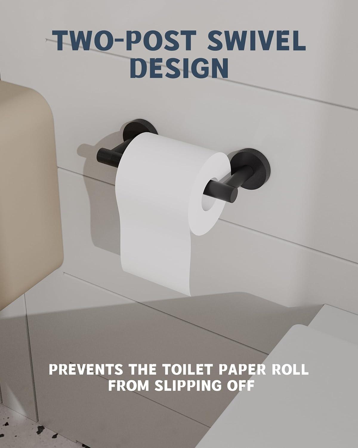 Toiler Paper Holder Wall Mount, Matte Black Toiler Paper Holder, Double Post Pivoting Toilet Paper Roll Holder for Bathroom, SUS 304 Stainless Steel