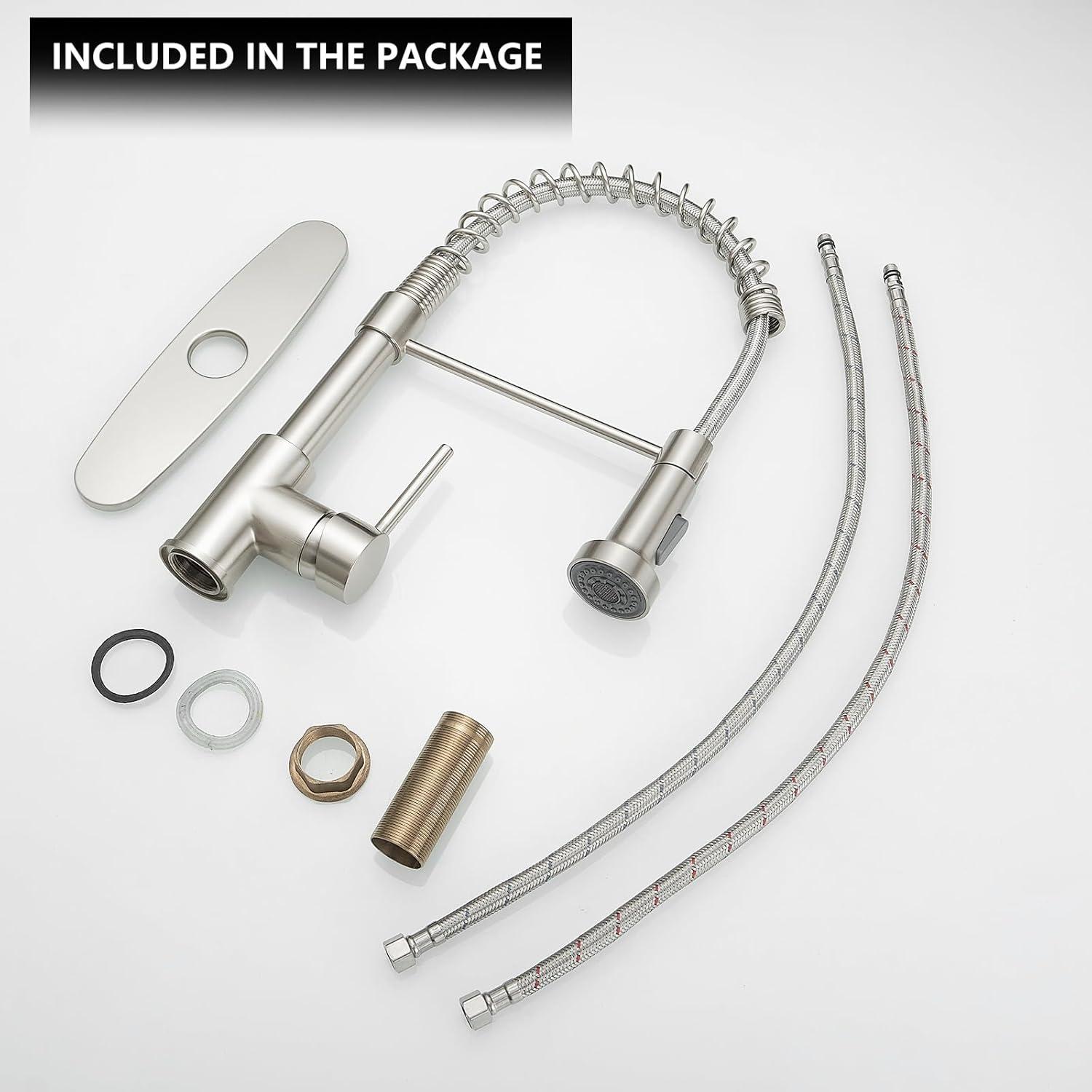 Fairub MAMCPM Brushed Nickel Kitchen Faucet With Pull Down Sprayer, Stainless Steel Kitchen Sink Faucets