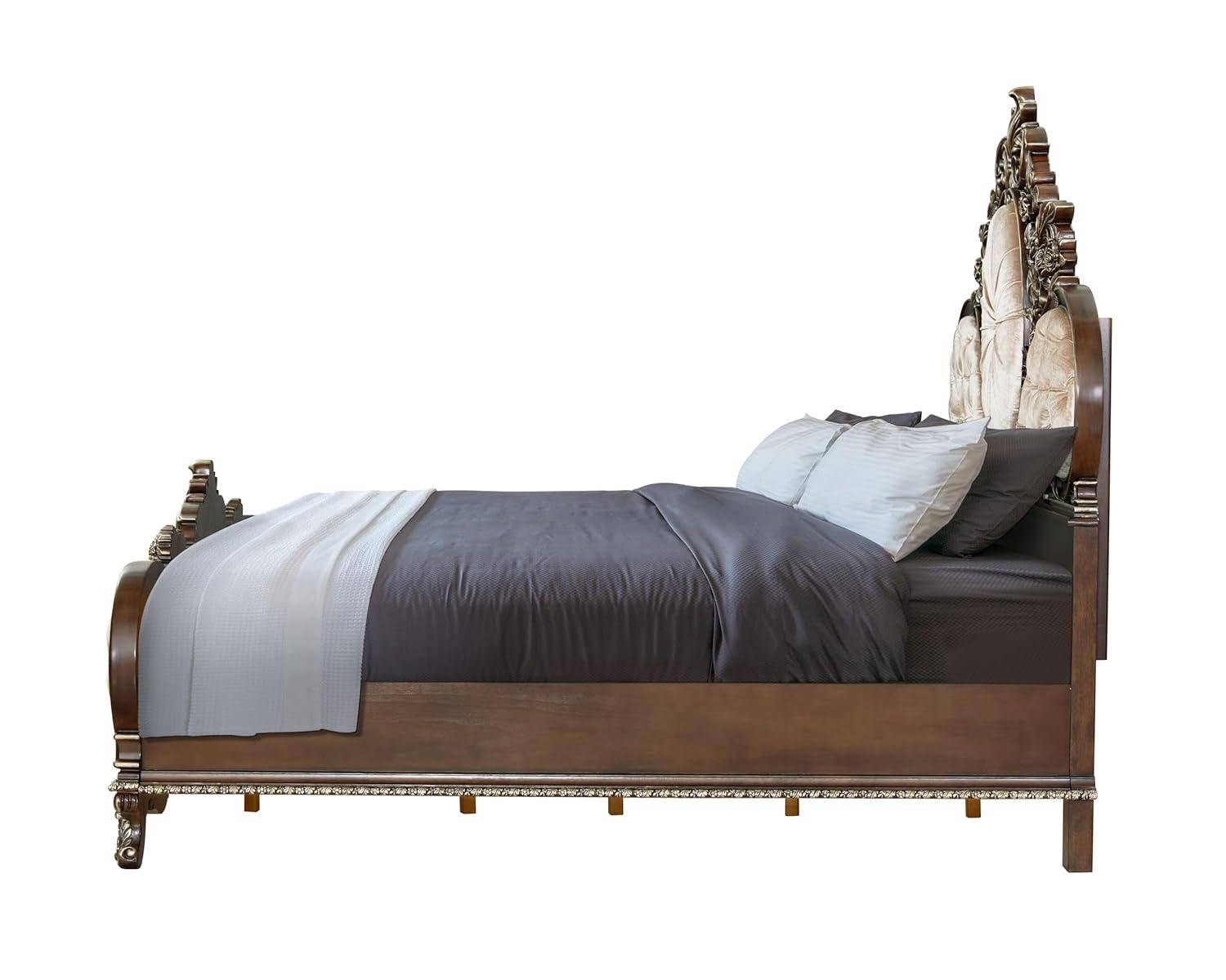 ACME Furniture Devany Upholstered Bed in Cream and Cherry