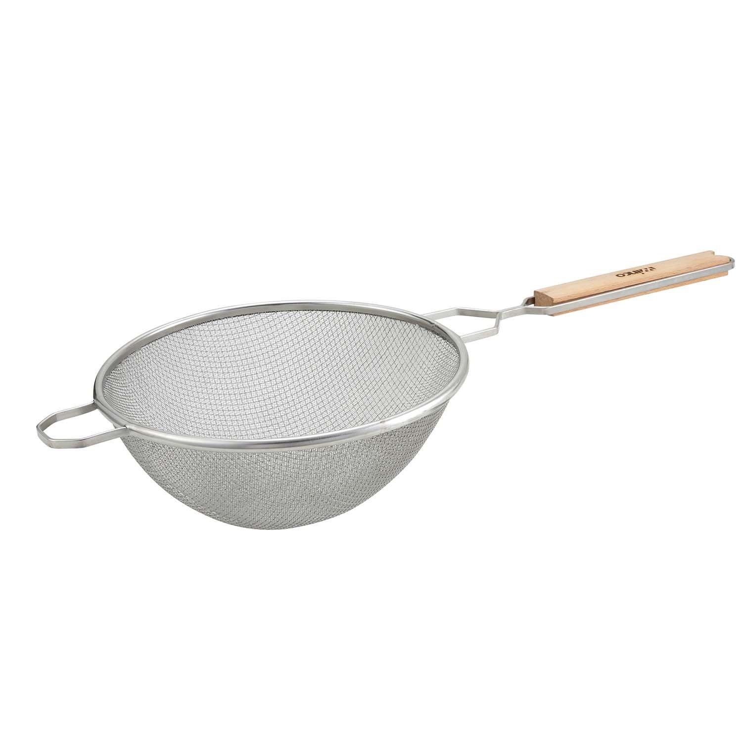 10.5-Inch Silver Stainless Steel Fine Mesh Strainer with Wooden Handle