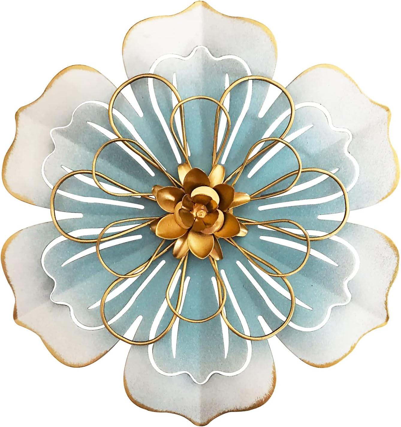 Blue and Gold 8.3'' Rustic Metal Flower Wall Sculpture