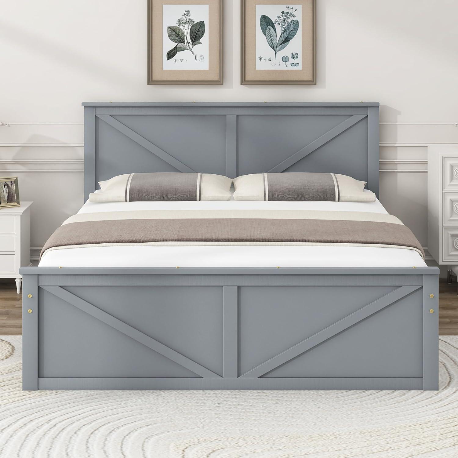 Bellemave Queen Size Storage Bed, Solid Wood Queen Platform Bed with 4 Drawers, Queen Bed Frame with Headboard for Kids Teens Adults (Gray)