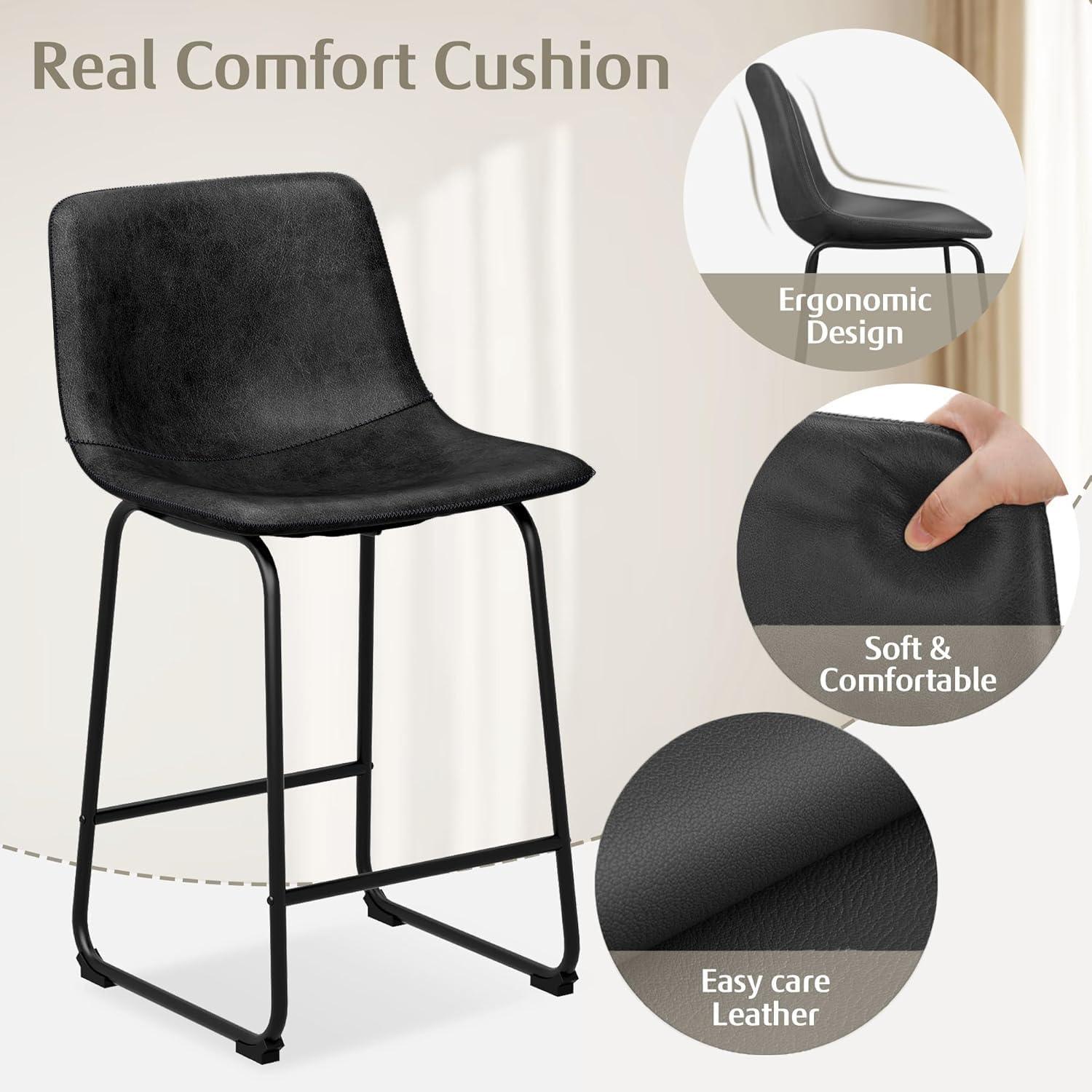 Set of 4 Black PU Leather Counter Height Bar Stools with Metal Legs