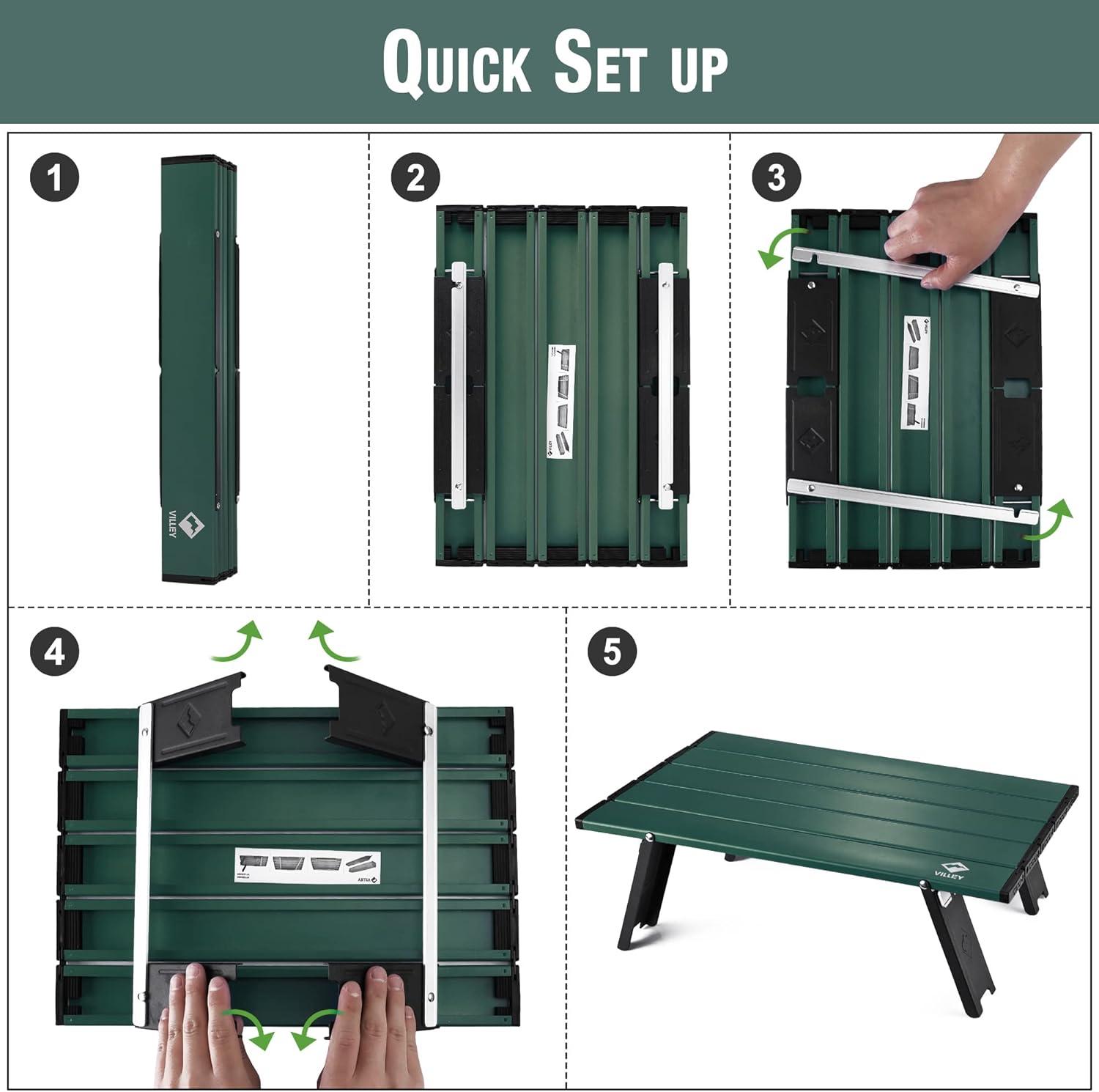 Ultralight Green Aluminum Folding Camping Table with Carry Bag