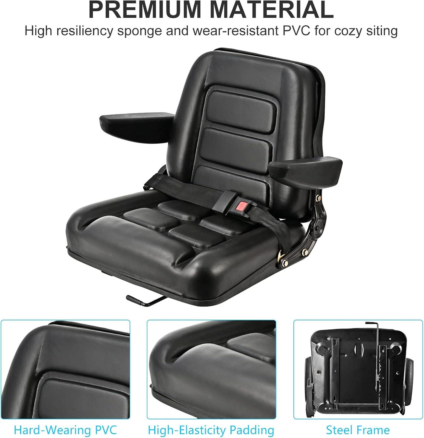 Black Adjustable PVC Forklift and Tractor Seat with Armrests