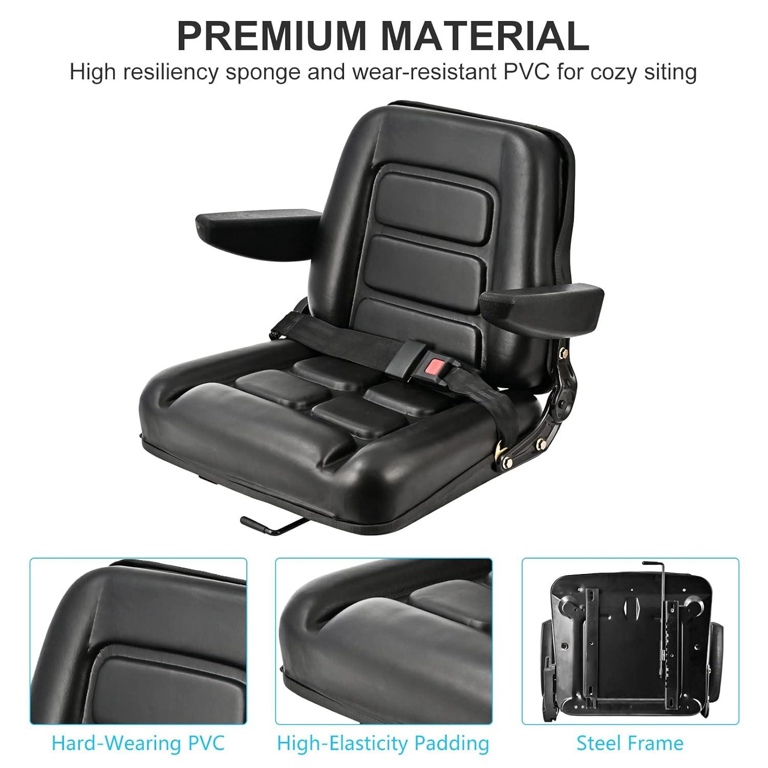Black Adjustable PVC Forklift and Tractor Seat with Armrests