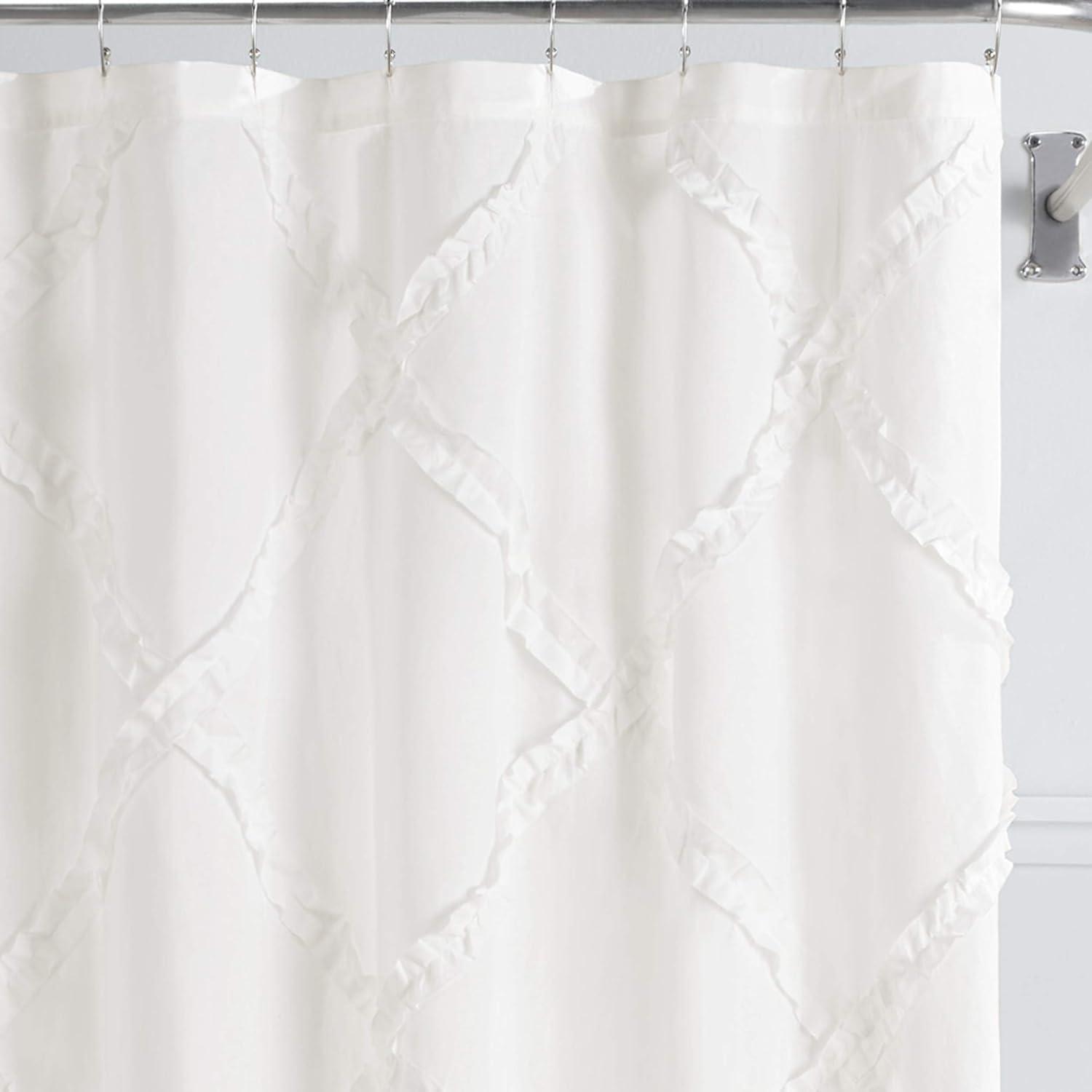 Adelina White Cotton Ruffled Shower Curtain