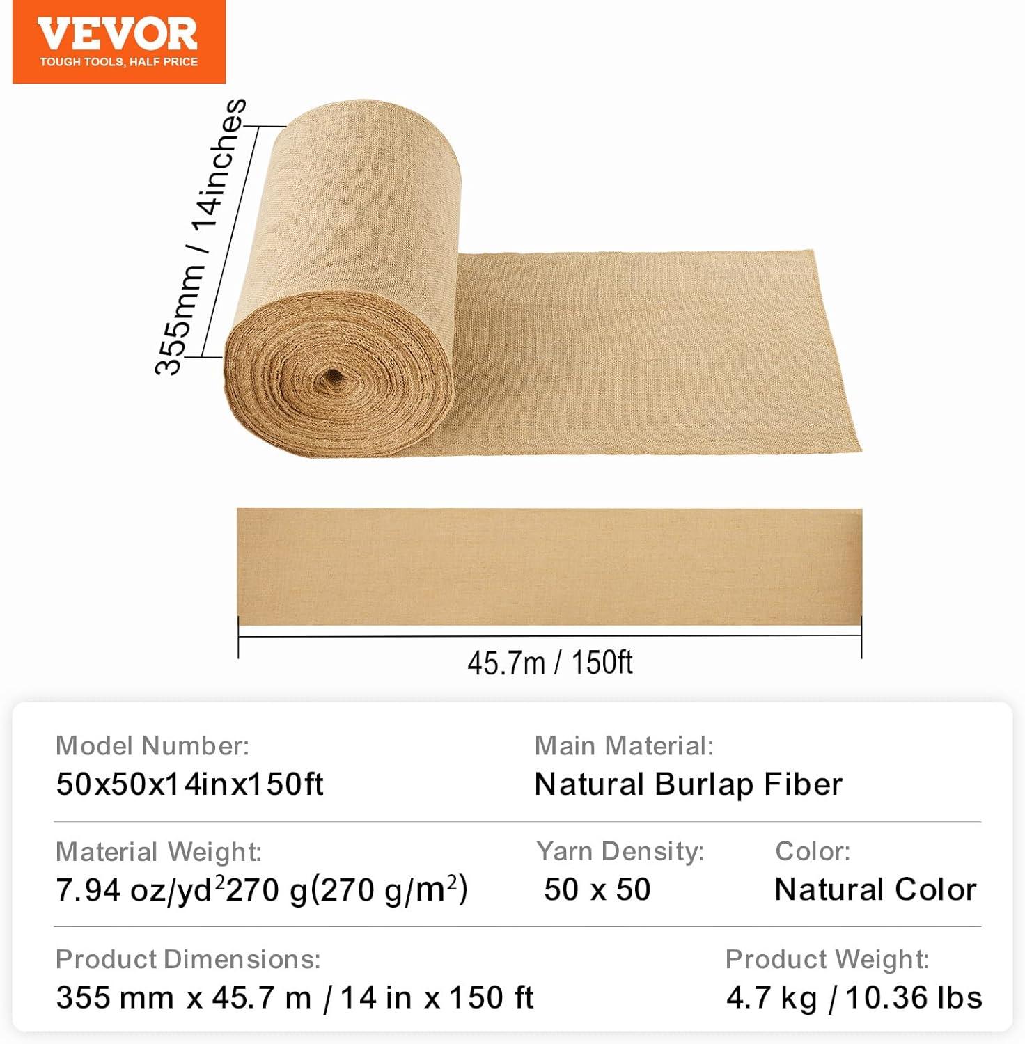 Burlap Fabric Roll, 14 in. x 150 ft. and 50 x 50 High Density Wide Natural Burlap Fabric Rolls, Cabinet Type