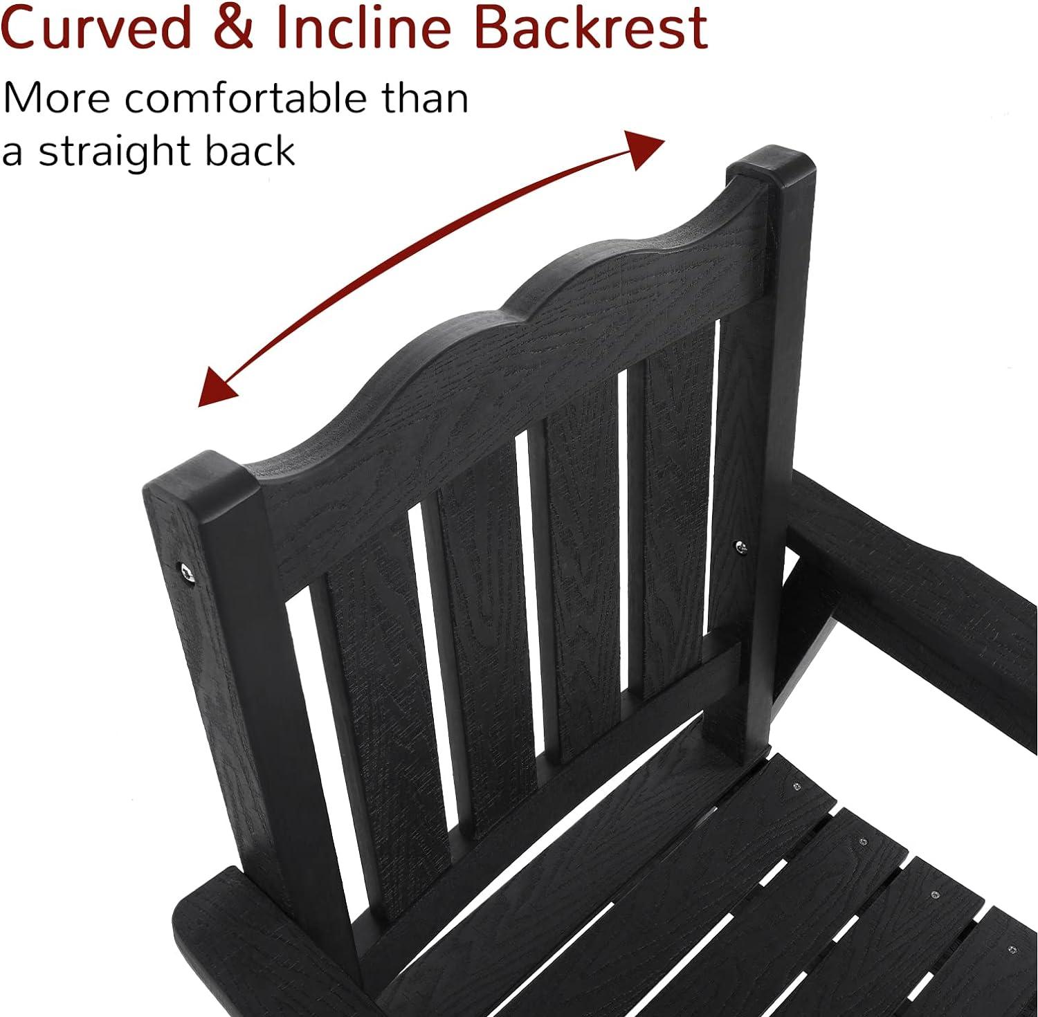 Black All-Weather Outdoor Patio Chair with Curved Backrest