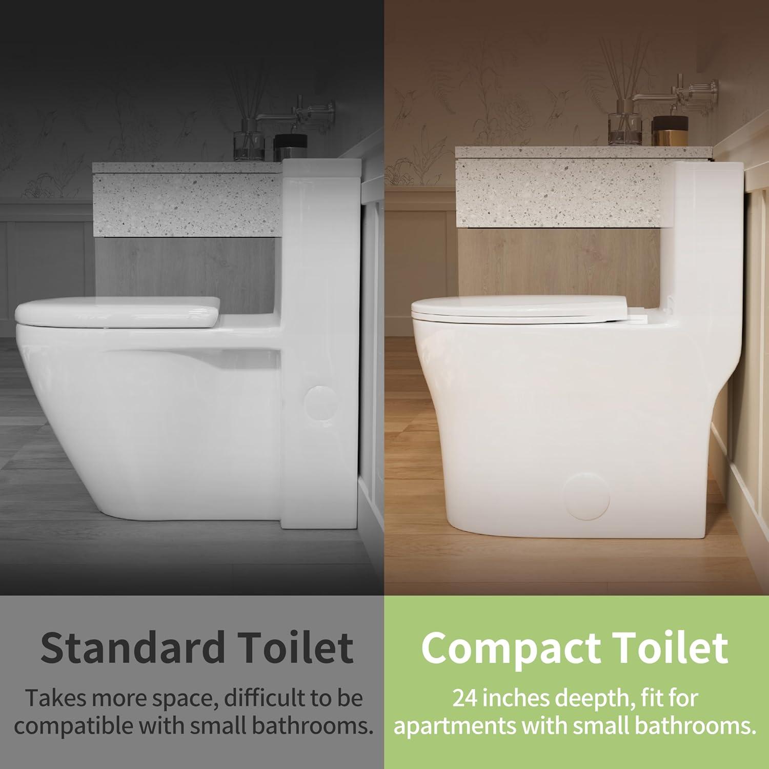 17" Comfort Height StandardToilet, Dual-Flush Modern Elongated One-Piece Toilet with Glazed Surface (Seat lncluded)