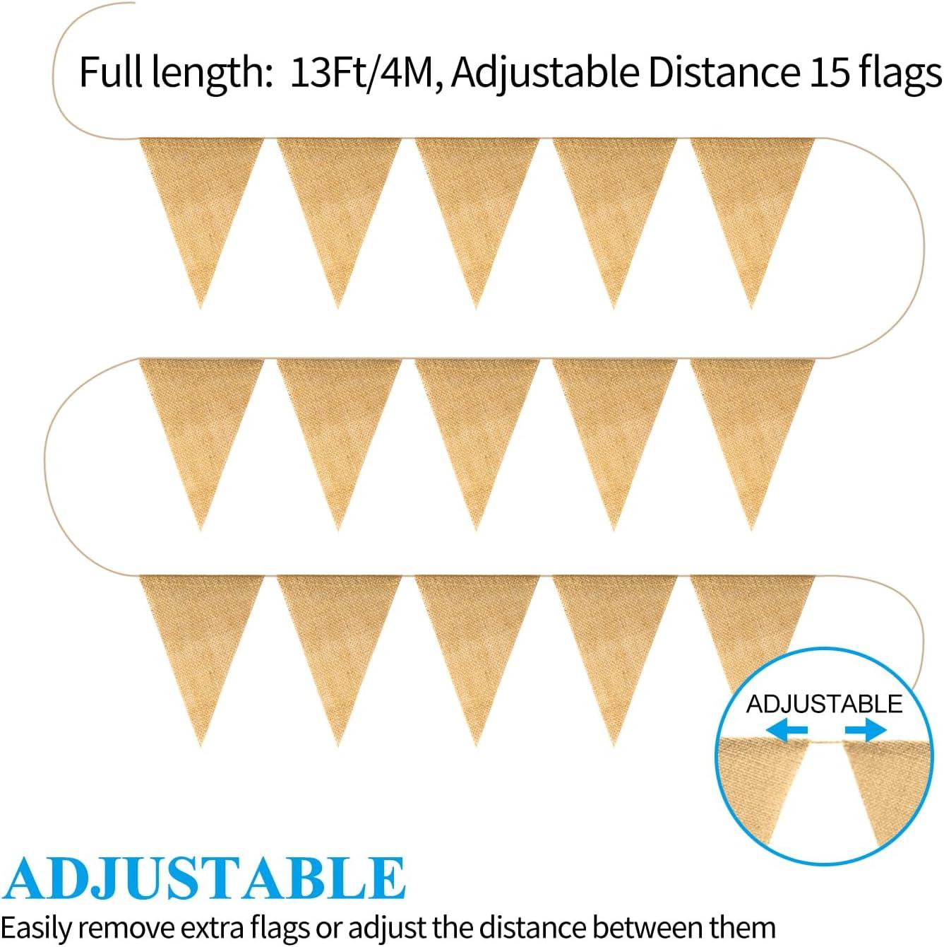 Novelty Place 13 Feet Burlap Pennant Banner - 15 Triangle Bunting Flags (5x7 Inches) - DIY Hand Painted Home Decorations for Holiday, Birthday, Wedding, Graduation and Party