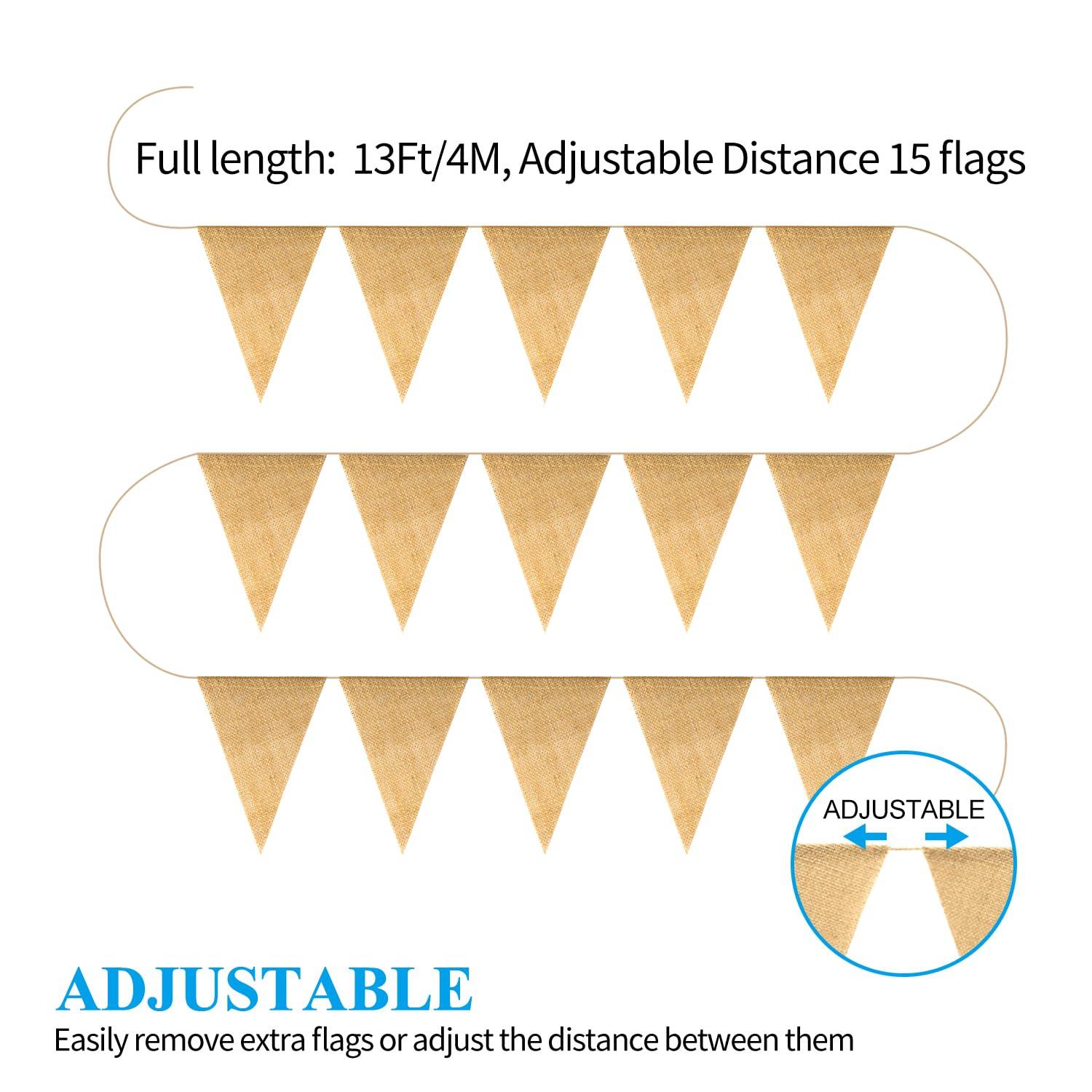 Novelty Place 13 Feet Burlap Pennant Banner - 15 Triangle Bunting Flags (5x7 Inches) - DIY Hand Painted Home Decorations for Holiday, Birthday, Wedding, Graduation and Party