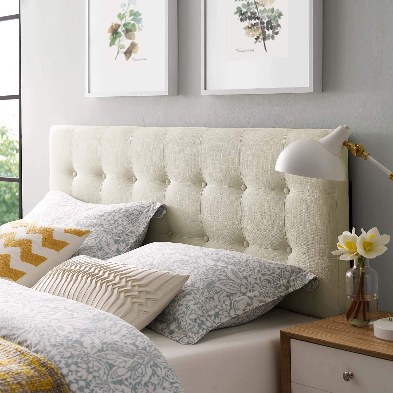 Emily Ivory Tufted Full Upholstered Fabric Headboard