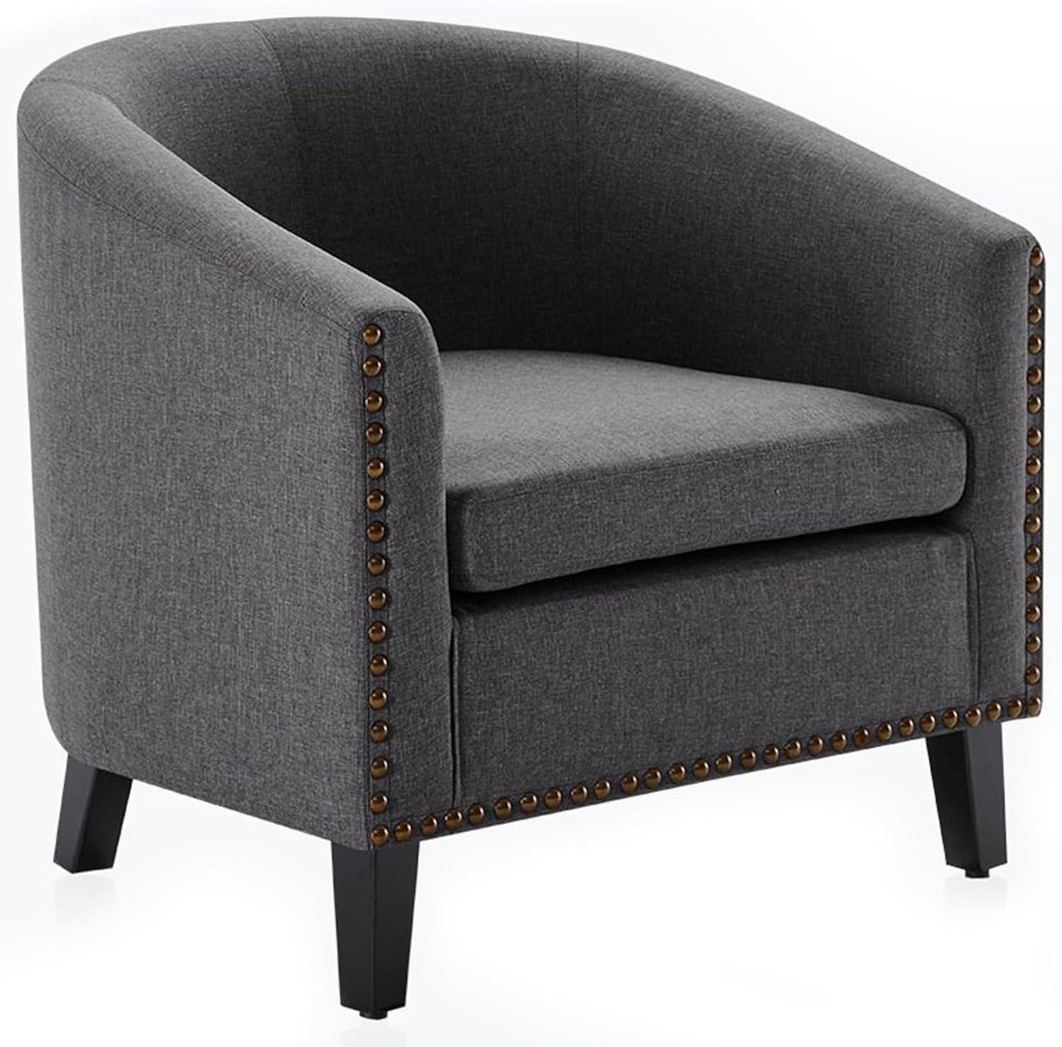 Kyara Modern Barrel Accent Chair in Gray Faux Leather