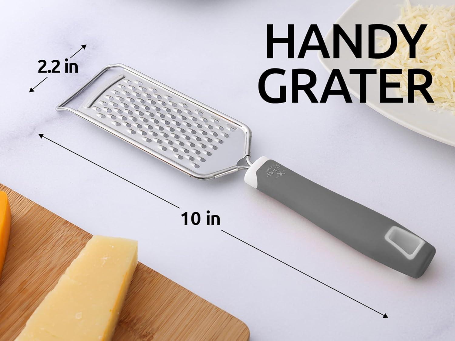 Grey Stainless Steel Flat Handheld Cheese Grater with Rubber Handle