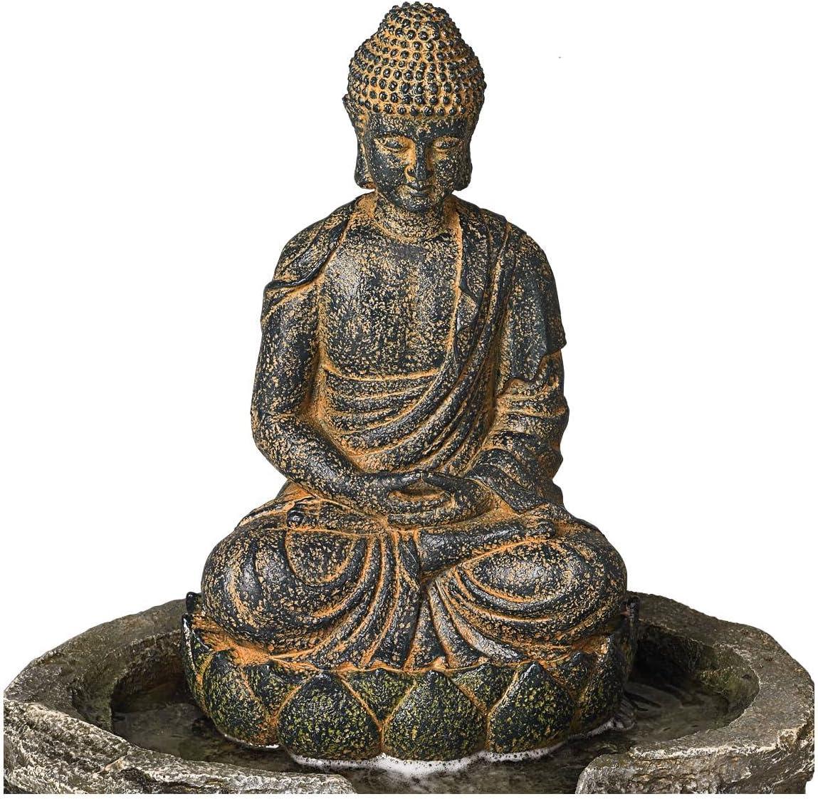 John Timberland Rustic Zen Buddha Outdoor Floor Water Fountain with Light LED 21" High Sitting for Yard Garden Patio Deck Home