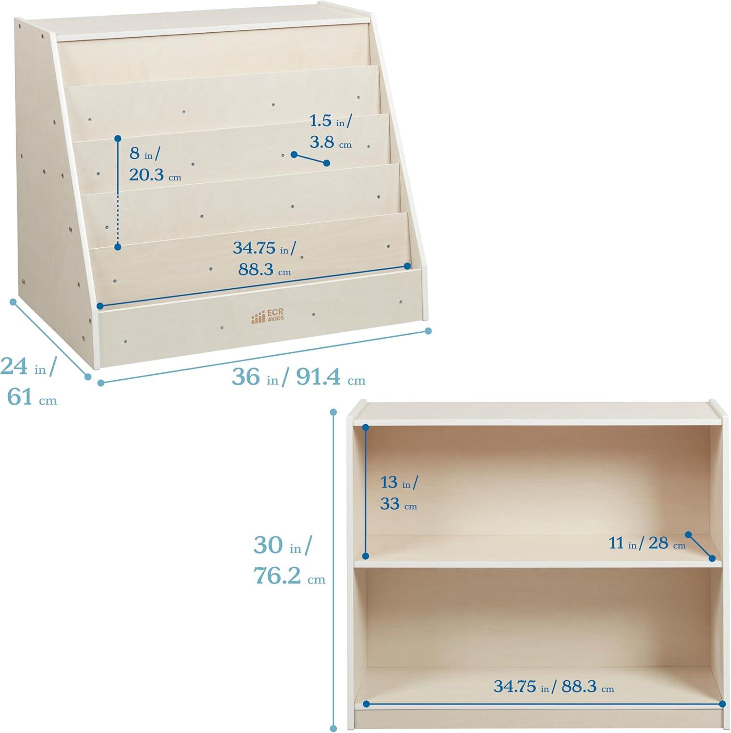 ECR4Kids Double-Sided Mobile Book Display with Storage, White Wash