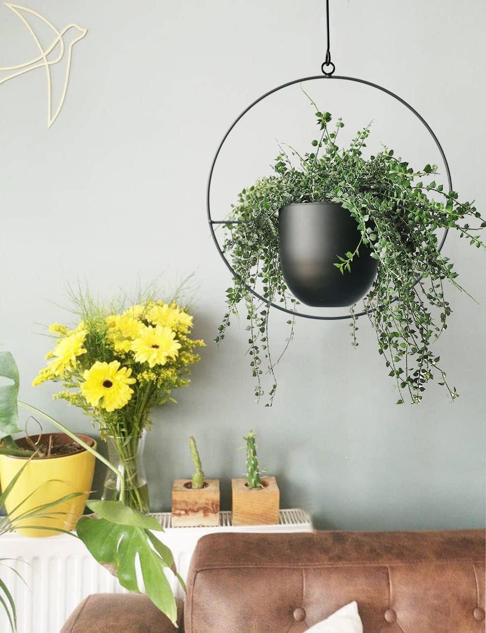 Black Iron Round Hanging Planter for Indoor Outdoor Use