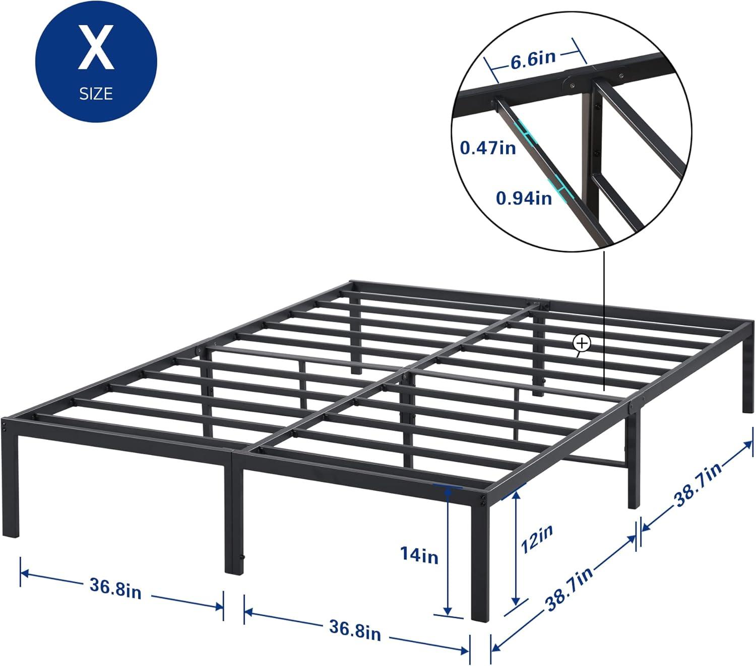 Twin XL Black Metal Frame Bed with Polished Finish