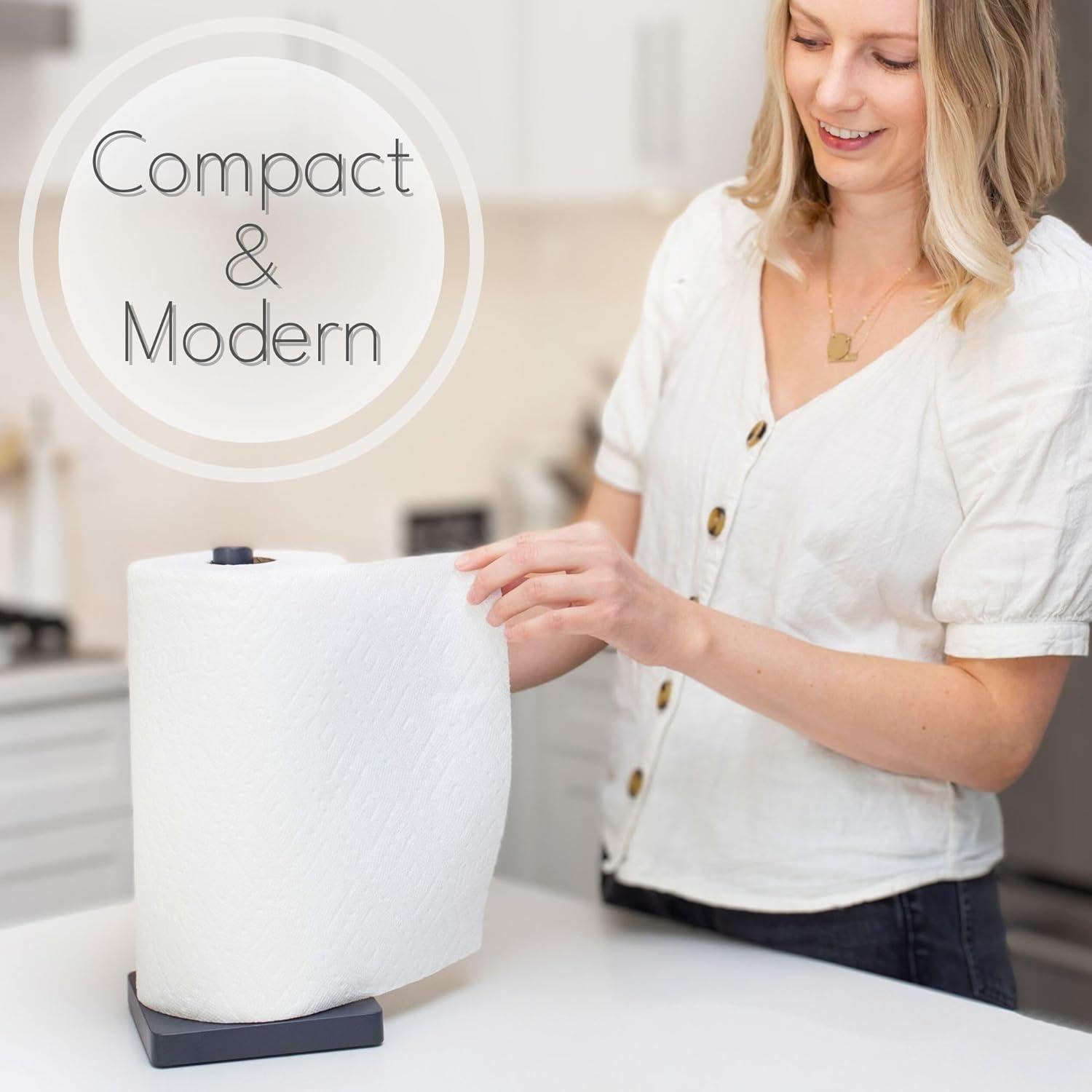 House Perfect Pink Paper Towel Holder – Wood Paper Towel Holder Stand – Great for Kitchen Counters & Bathrooms – Suits Paper Towel Rolls & Reusable Kitchen Towels…