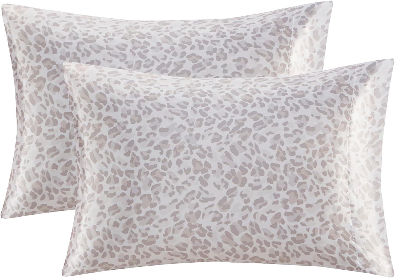 King Satin Luxury 2pc Pillowcase Set Taupe Leopard